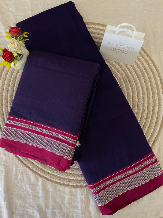 Voilet Hot Pink Handloom Ikkal Cotton Saree