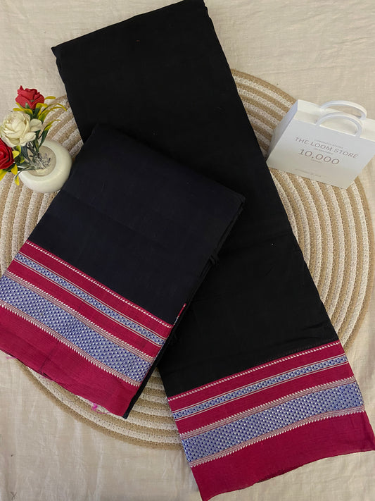 Black Red Handloom Ikkal Cotton Saree