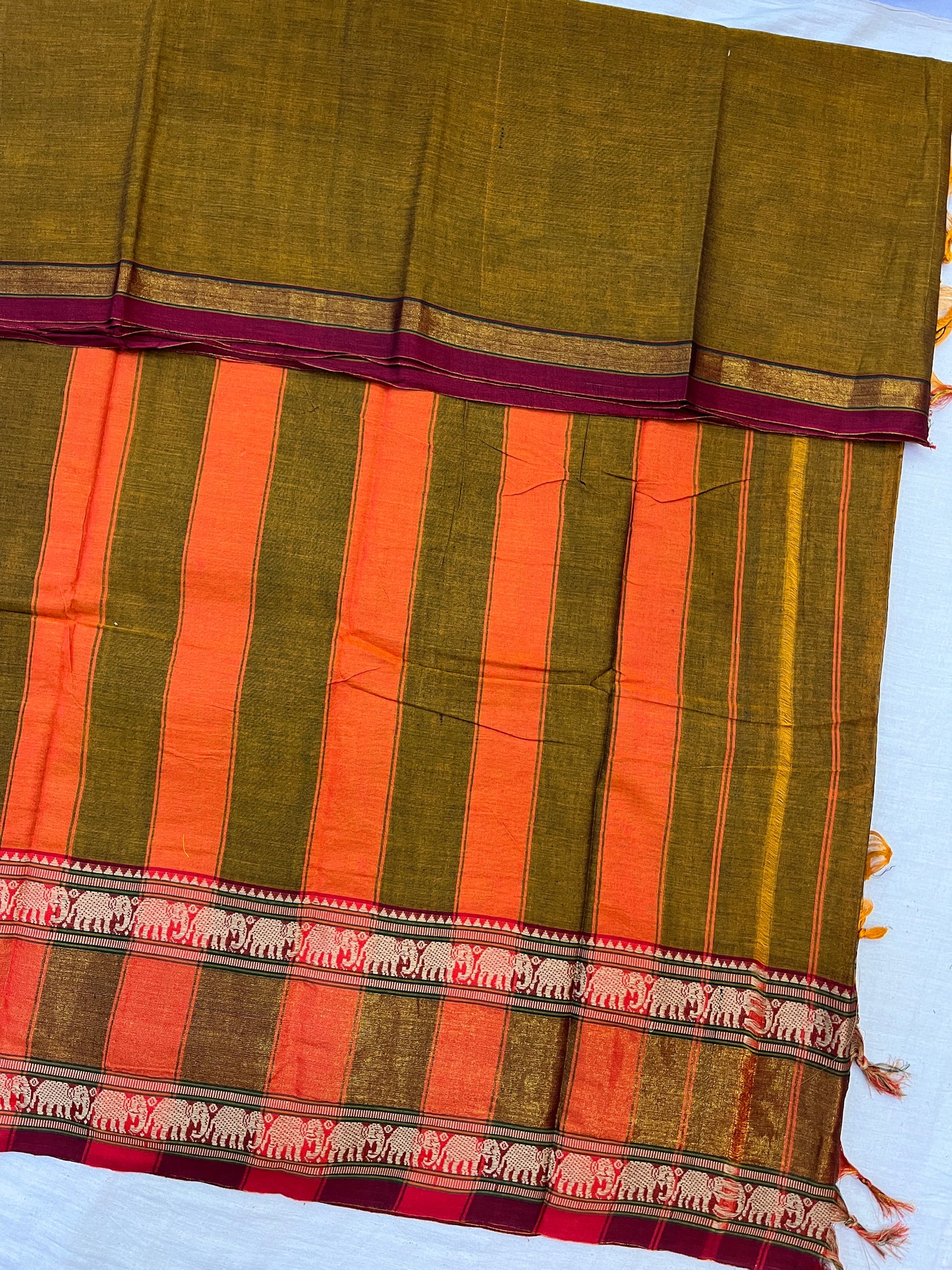 Mustard Cotton Zari Border Bhagyanagar Cotton Saree