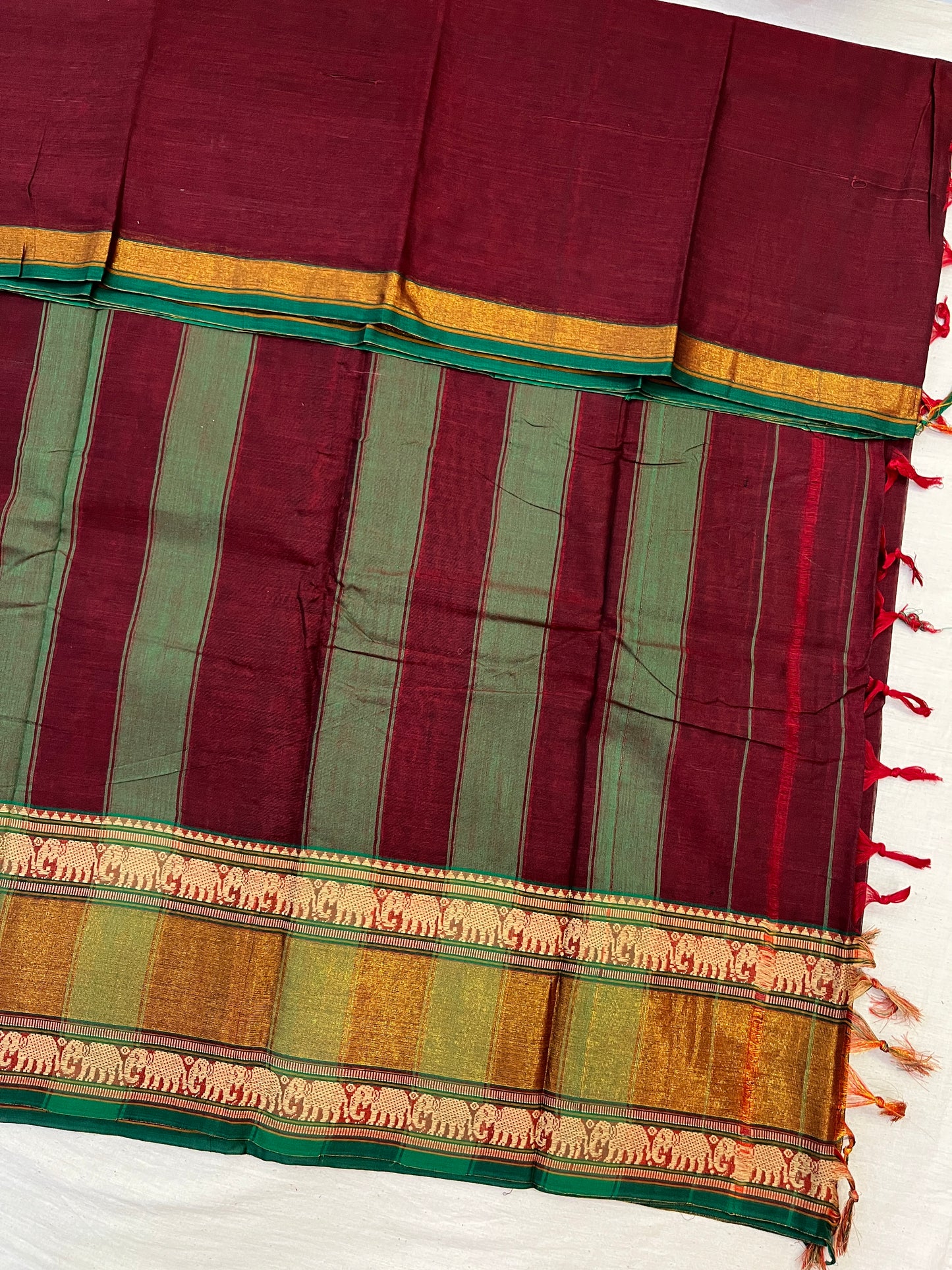 Maroon Cotton Zari Border Bhagyanagar Cotton Saree