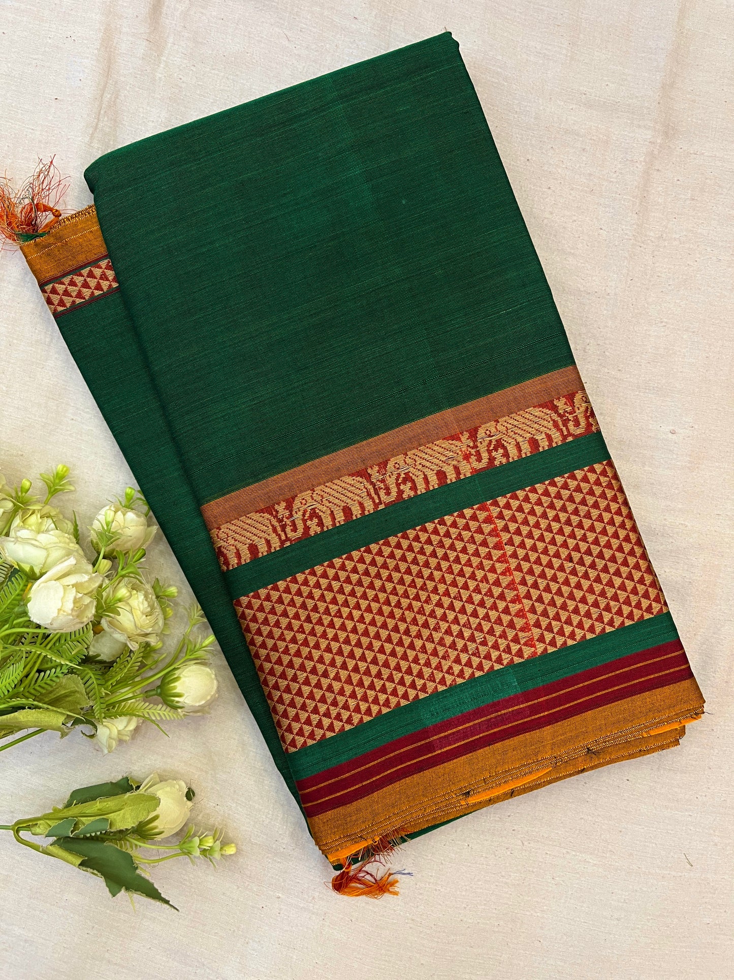 Green Elephant Paras Cotton Border Bhagyanagar Saree