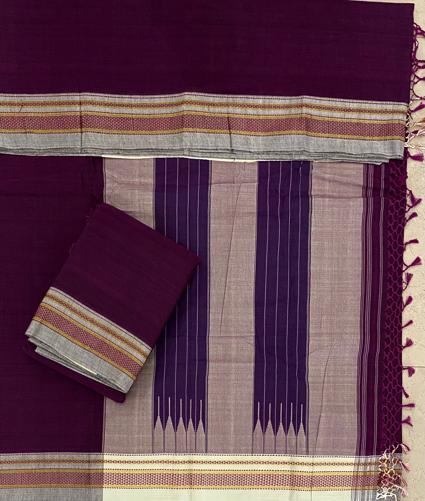 Jamun Grey Handloom Ikkal Cotton Saree