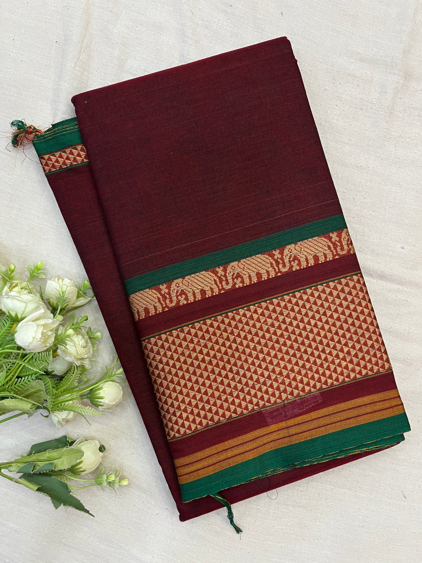 Maroon Elephant Paras Cotton Border Bhagyanagar Saree