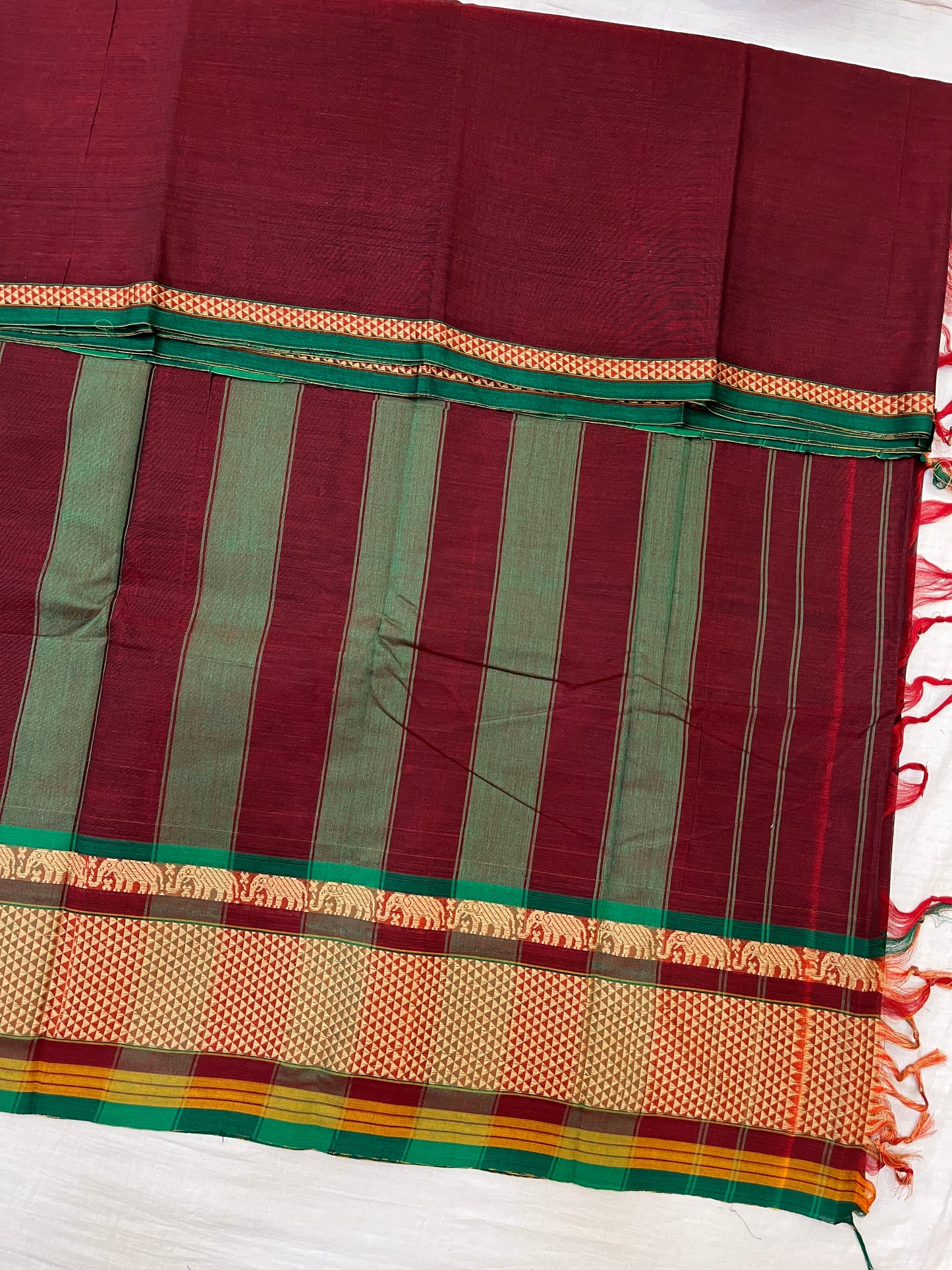 Maroon Elephant Paras Cotton Border Bhagyanagar Saree