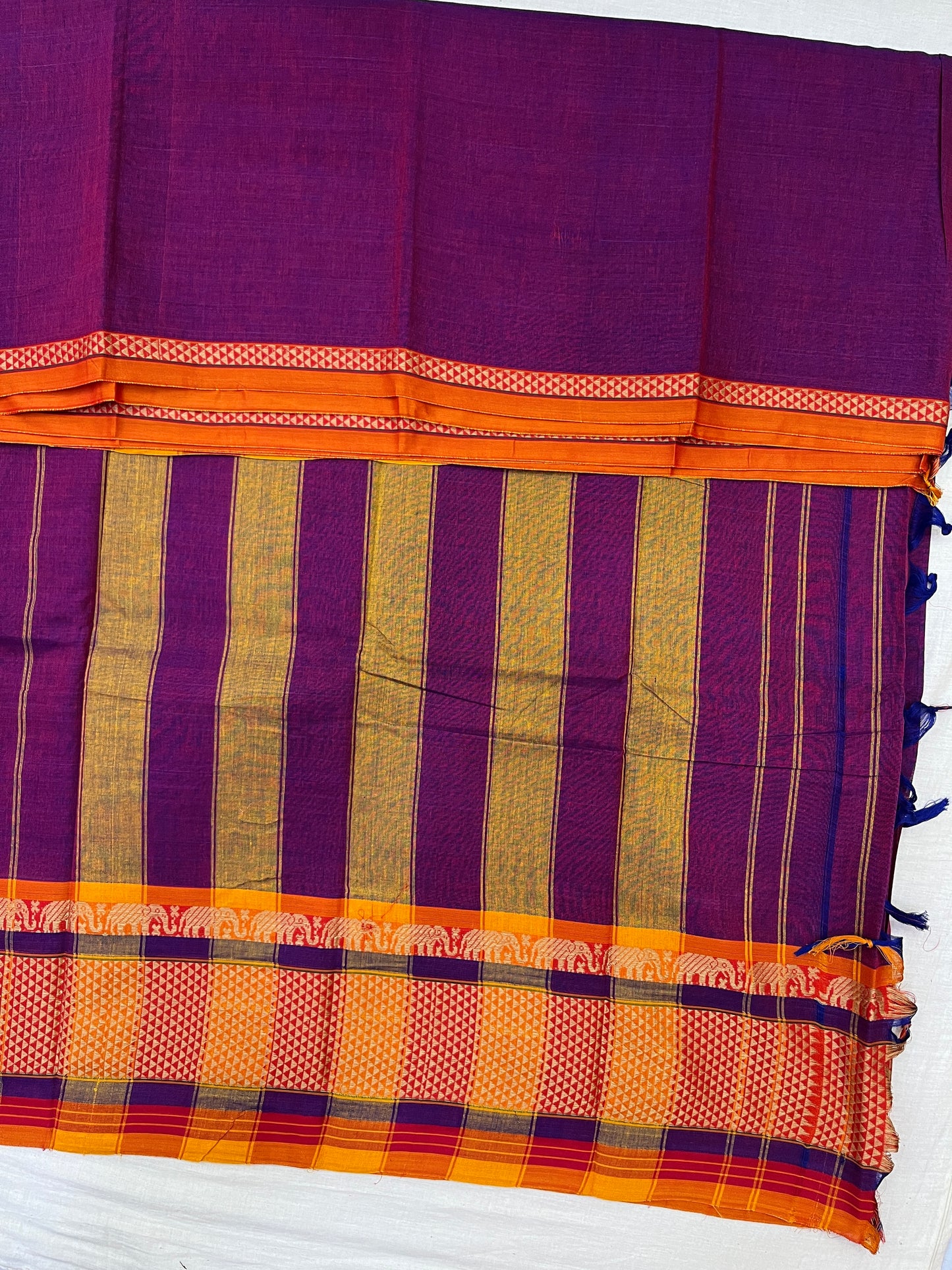 Purple Orange Elephant Paras Cotton Border Bhagyanagar Saree