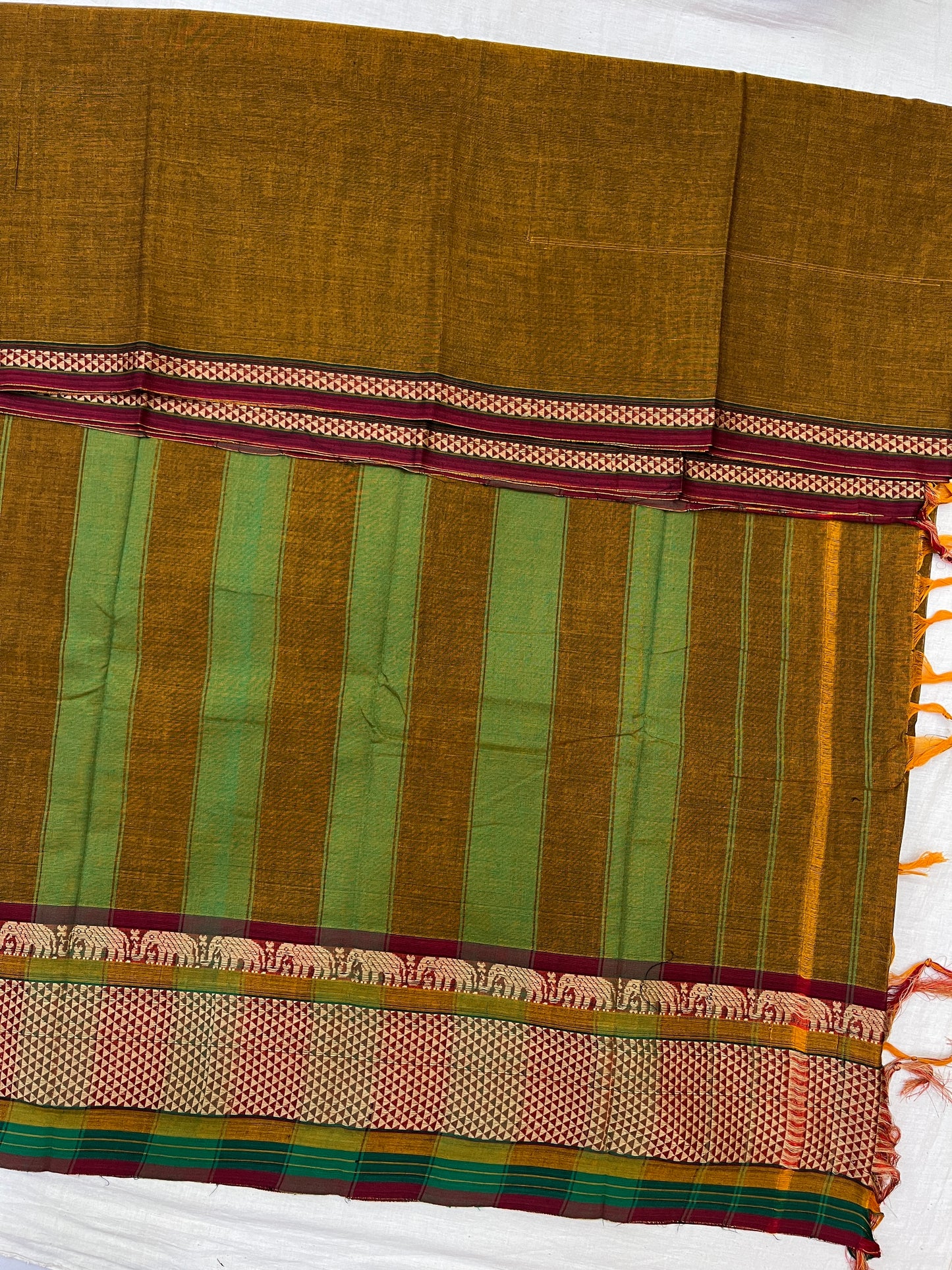 Mustard Elephant Paras Cotton Border Bhagyanagar Saree