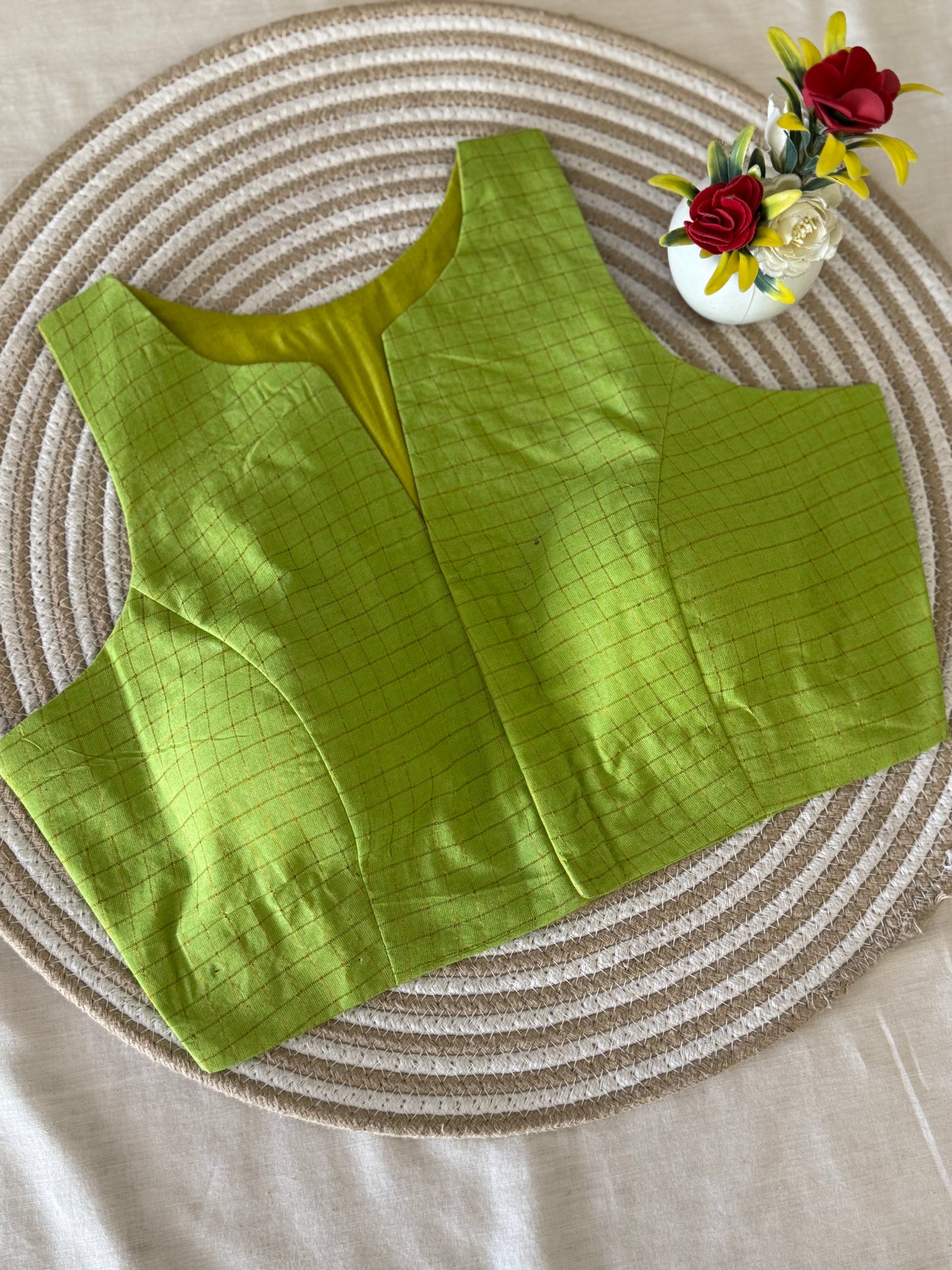 Lime Green Sungudi Cotton Racer Back Blouse