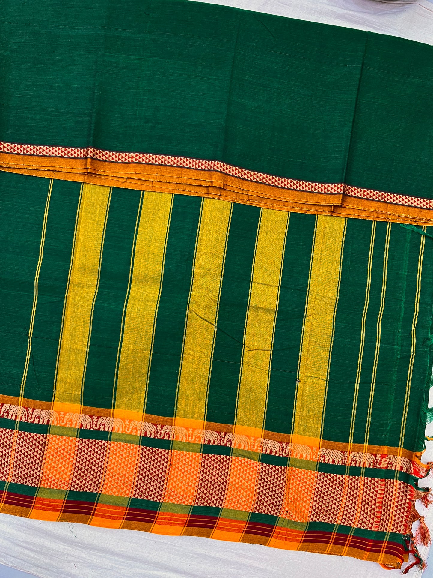 Green Elephant Paras Cotton Border Bhagyanagar Saree