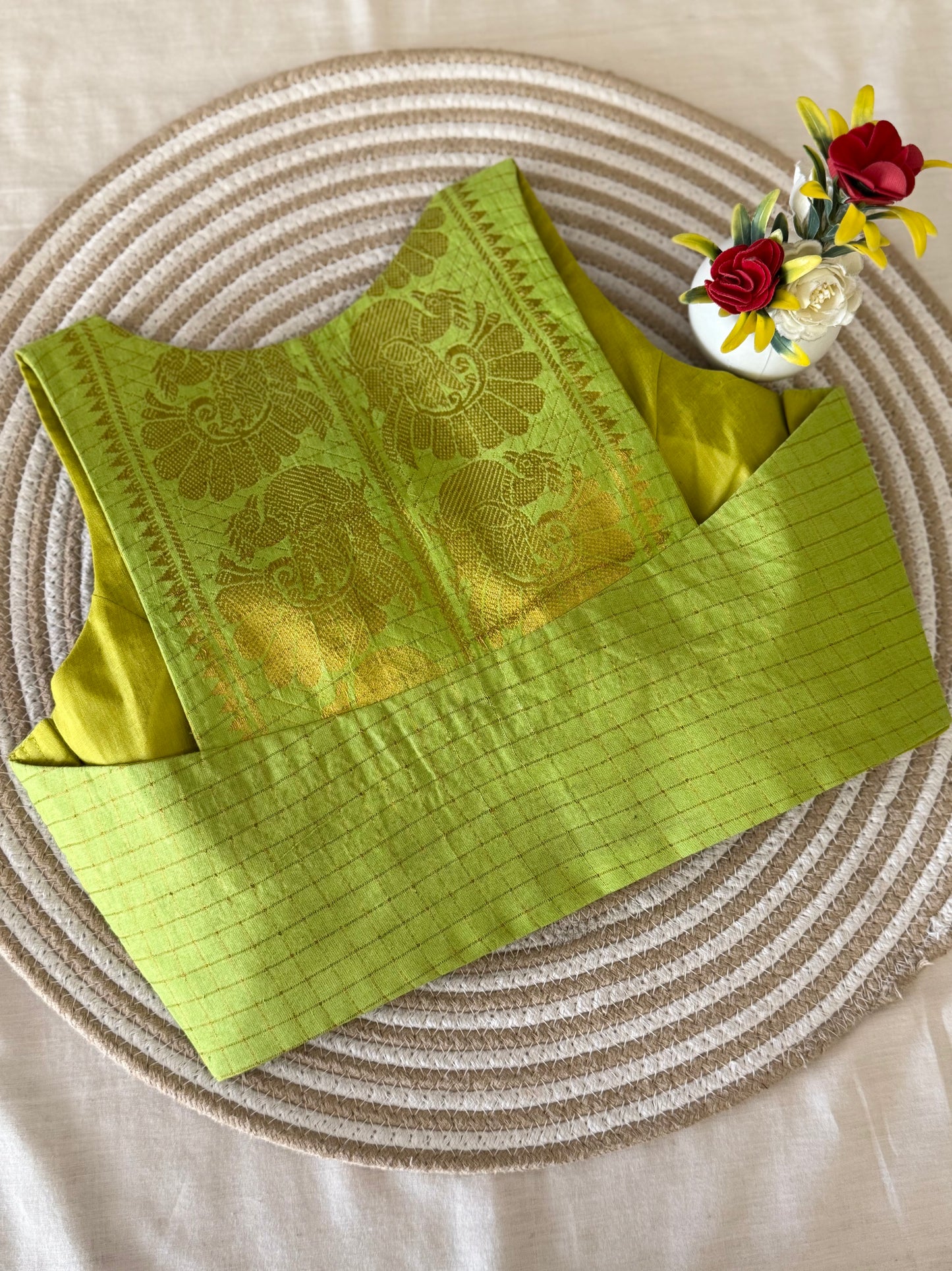 Lime Green Sungudi Cotton Racer Back Blouse