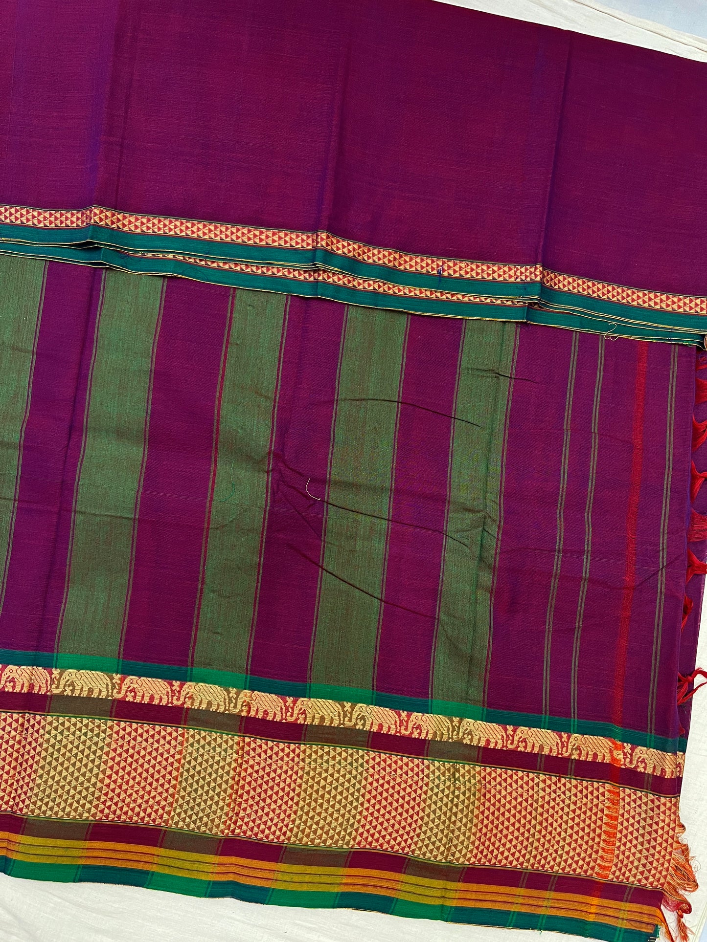 Purple  Elephant Paras Cotton Border Bhagyanagar Saree