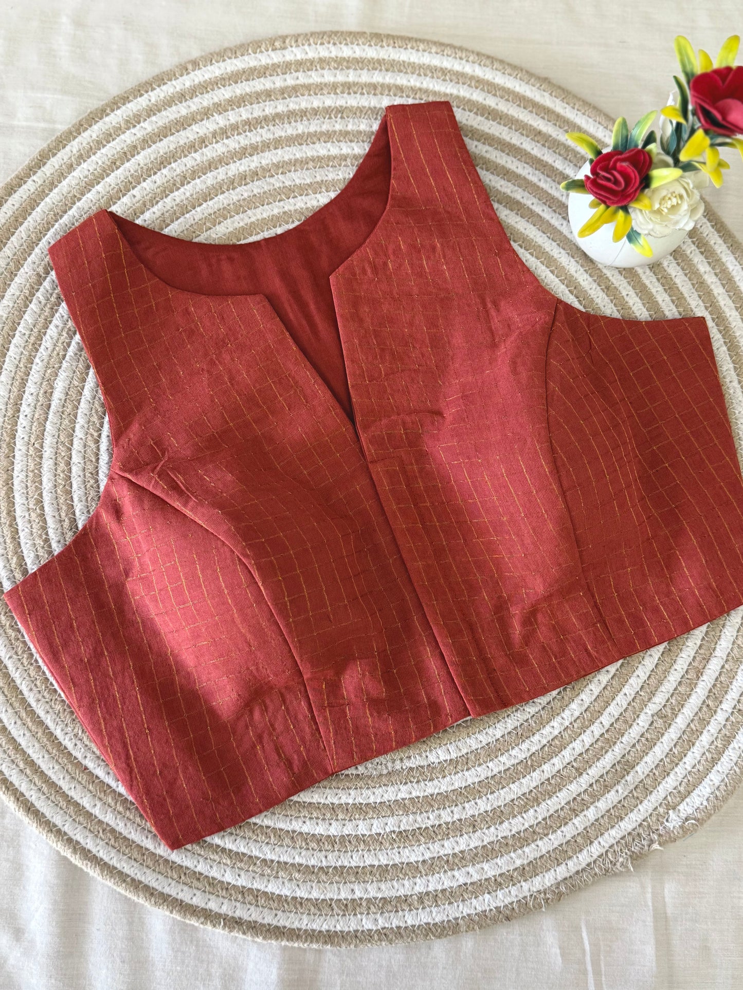 Dusty Peach Sungudi Cotton Racer Back Blouse