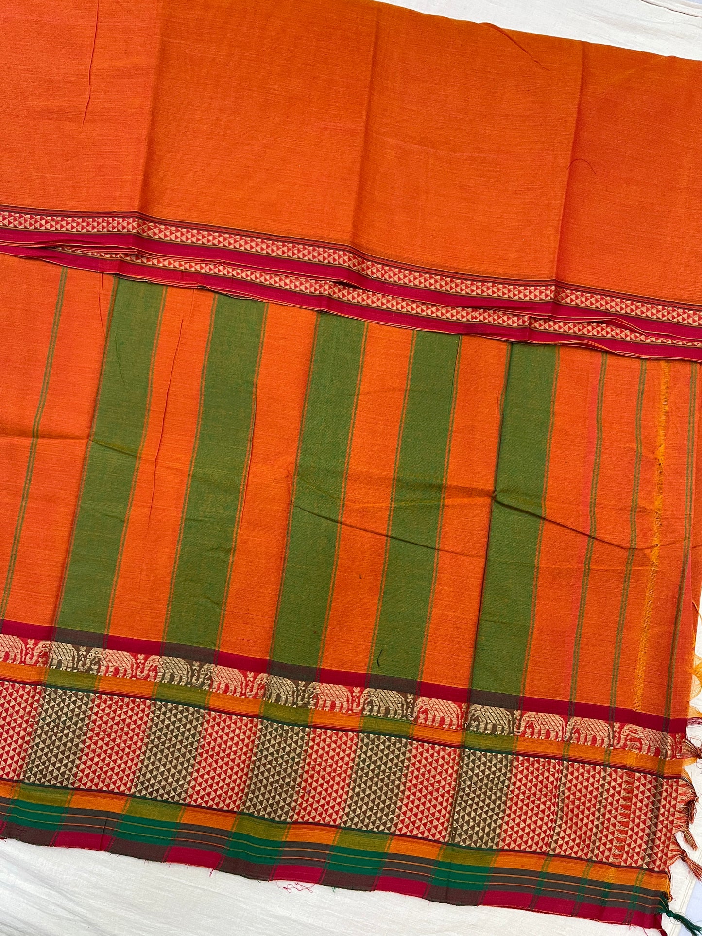 Orange Elephant Paras Cotton Border Bhagyanagar Saree