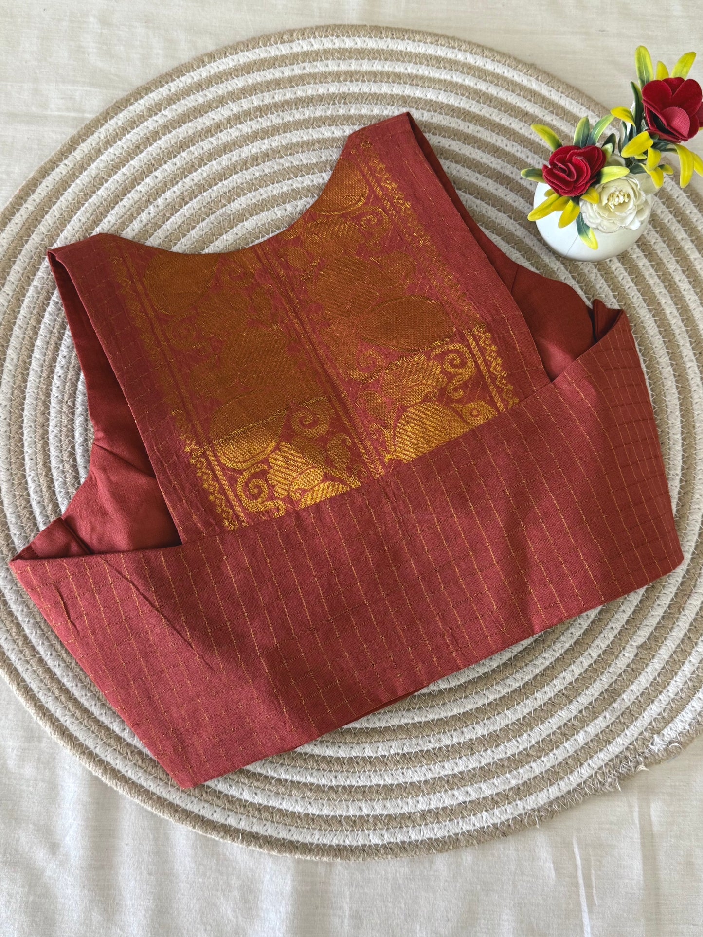 Dusty Peach Sungudi Cotton Racer Back Blouse