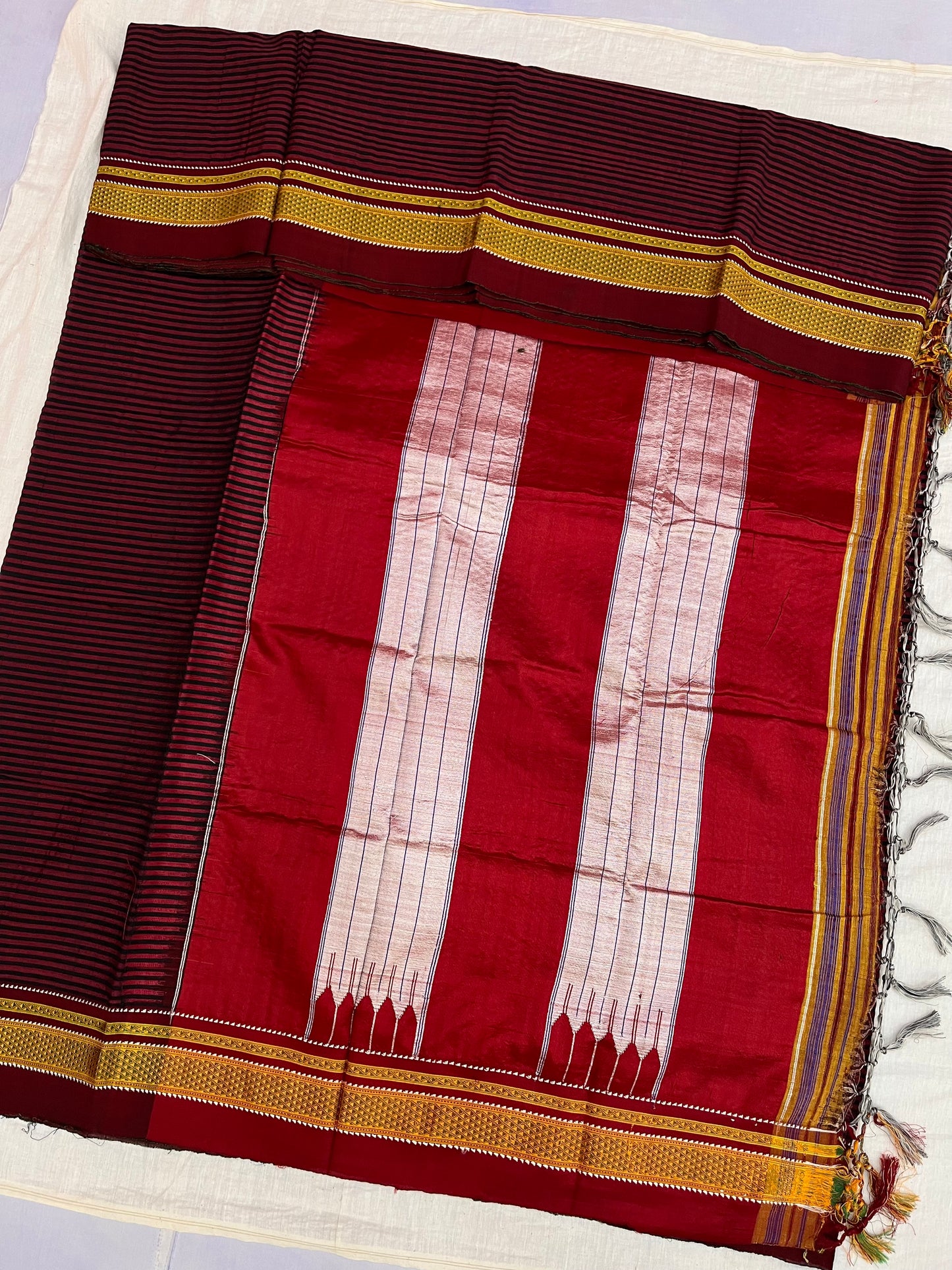 Maroon Black Stripes Ilkal Saree