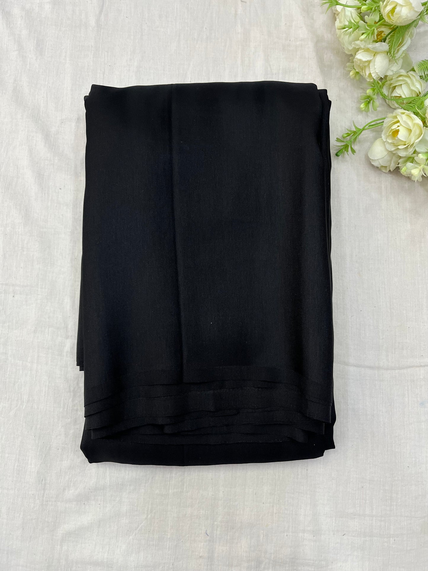 Black Malai Silk Plain Saree