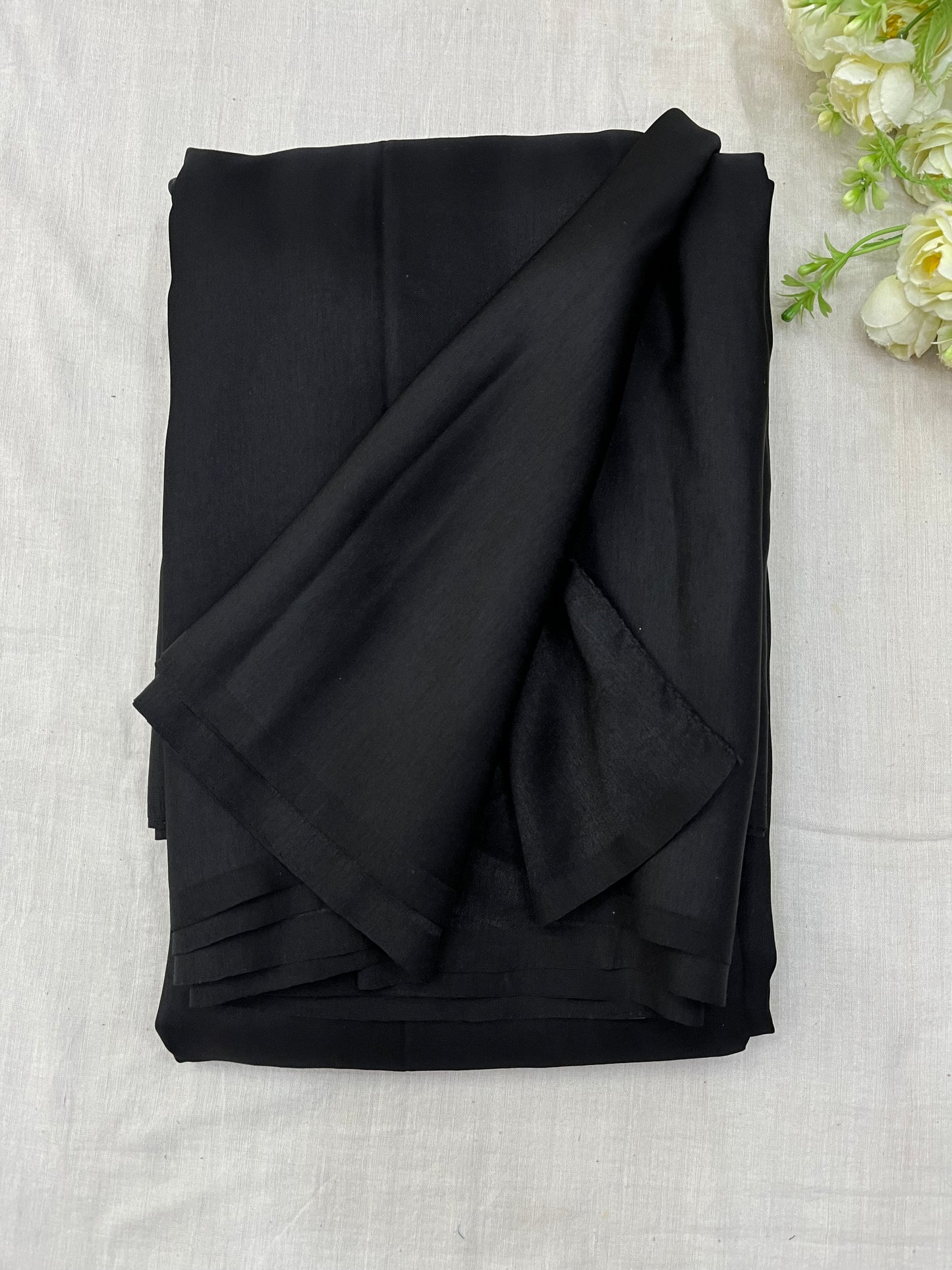 Black Malai Silk Plain Saree