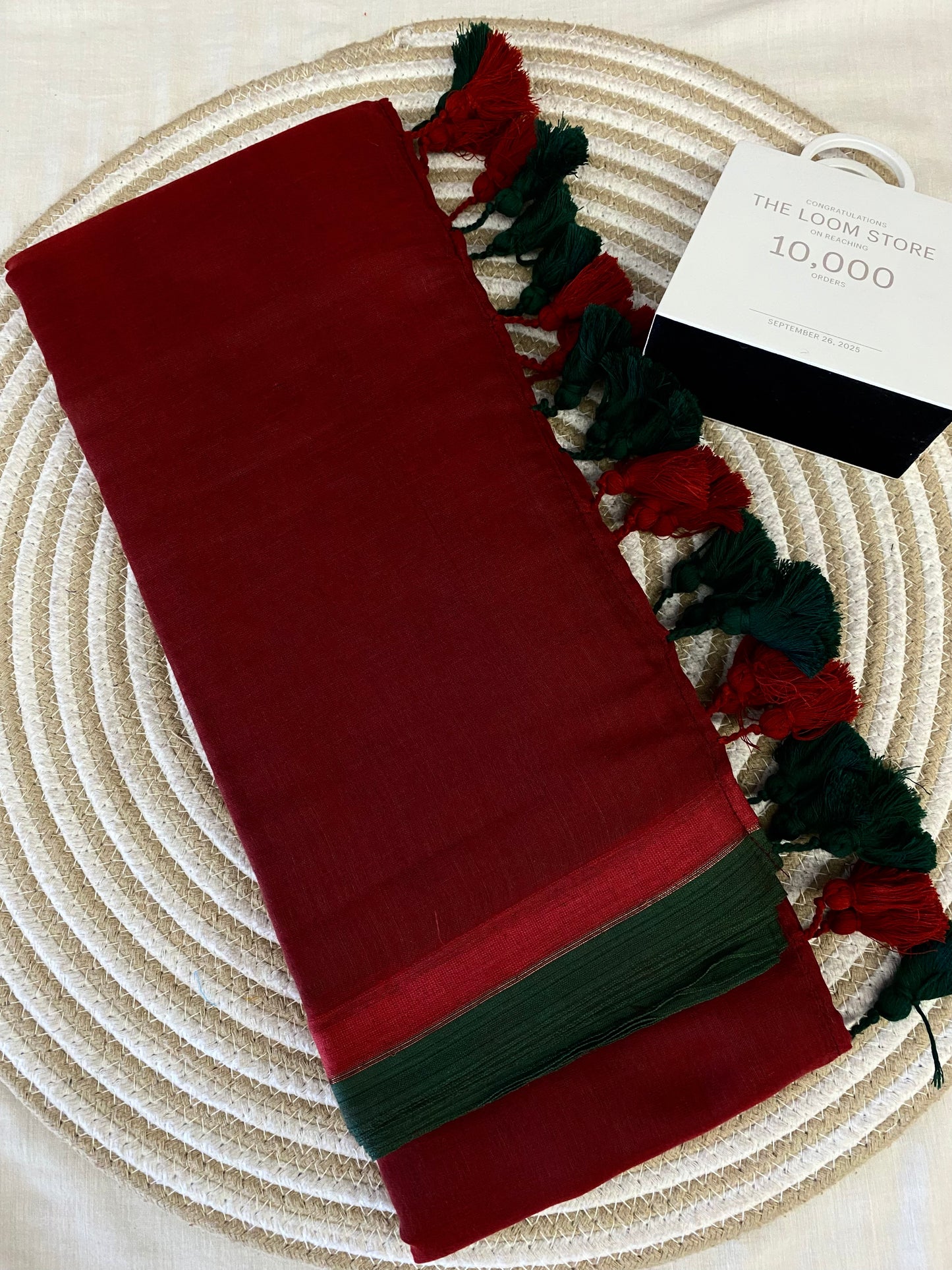 Greeny Maroon Mulmul Saree
