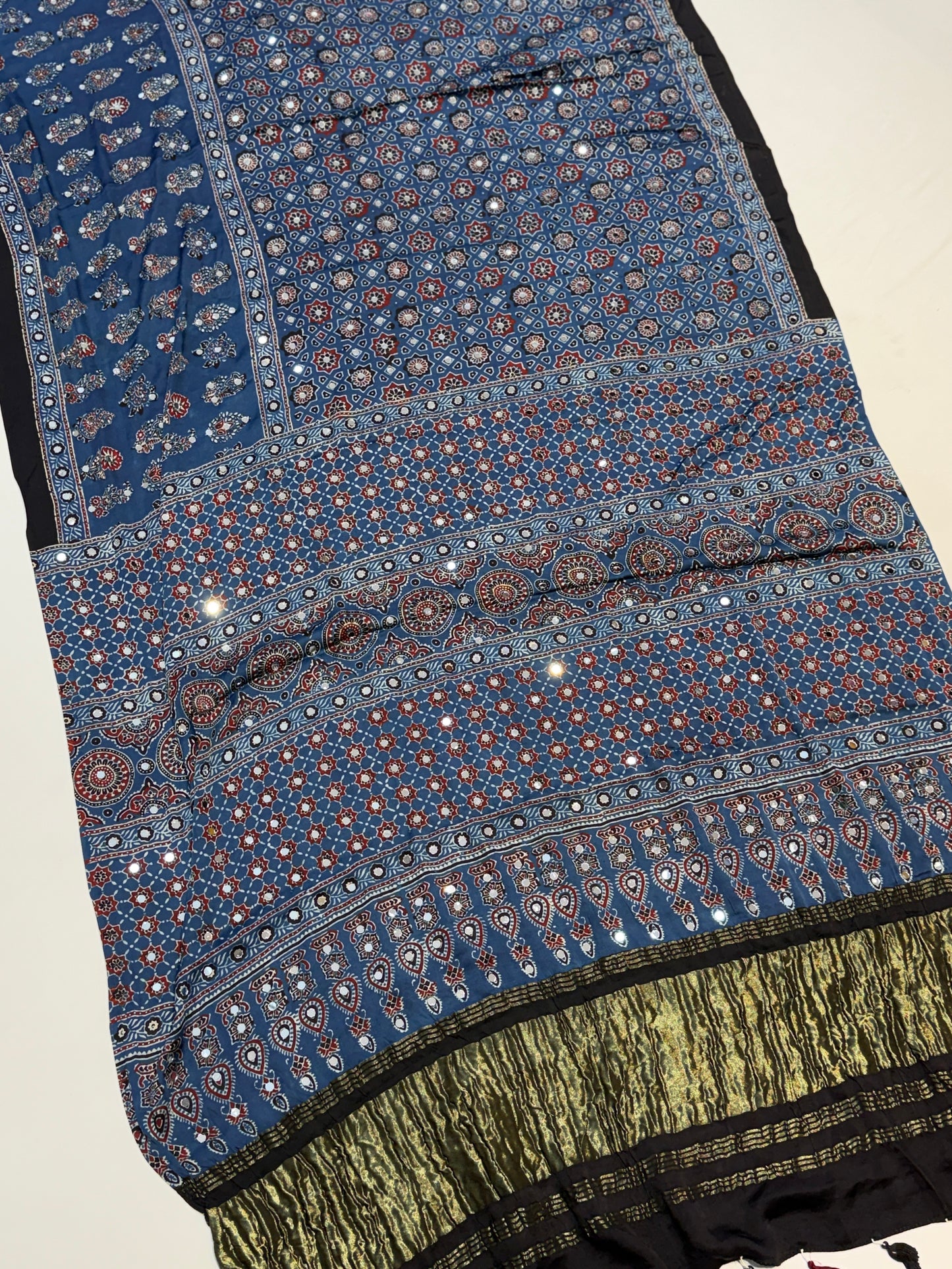 Chandra Blue Ajrakh Mirror Work Saree (Jan 25th, 2026)
