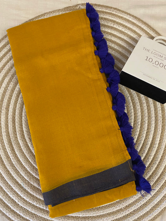 Turmeric Blue Mulmul Saree