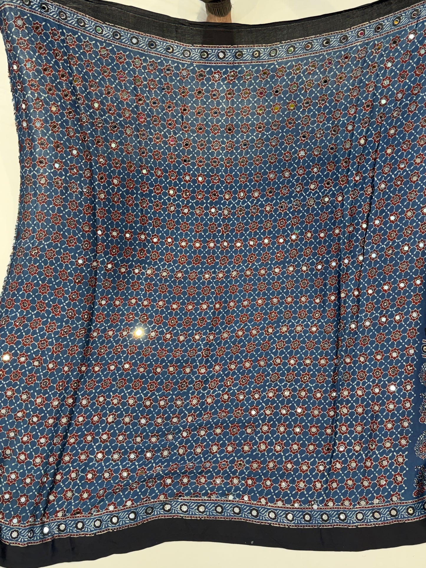Chandra Blue Ajrakh Mirror Work Saree (Jan 25th, 2026)