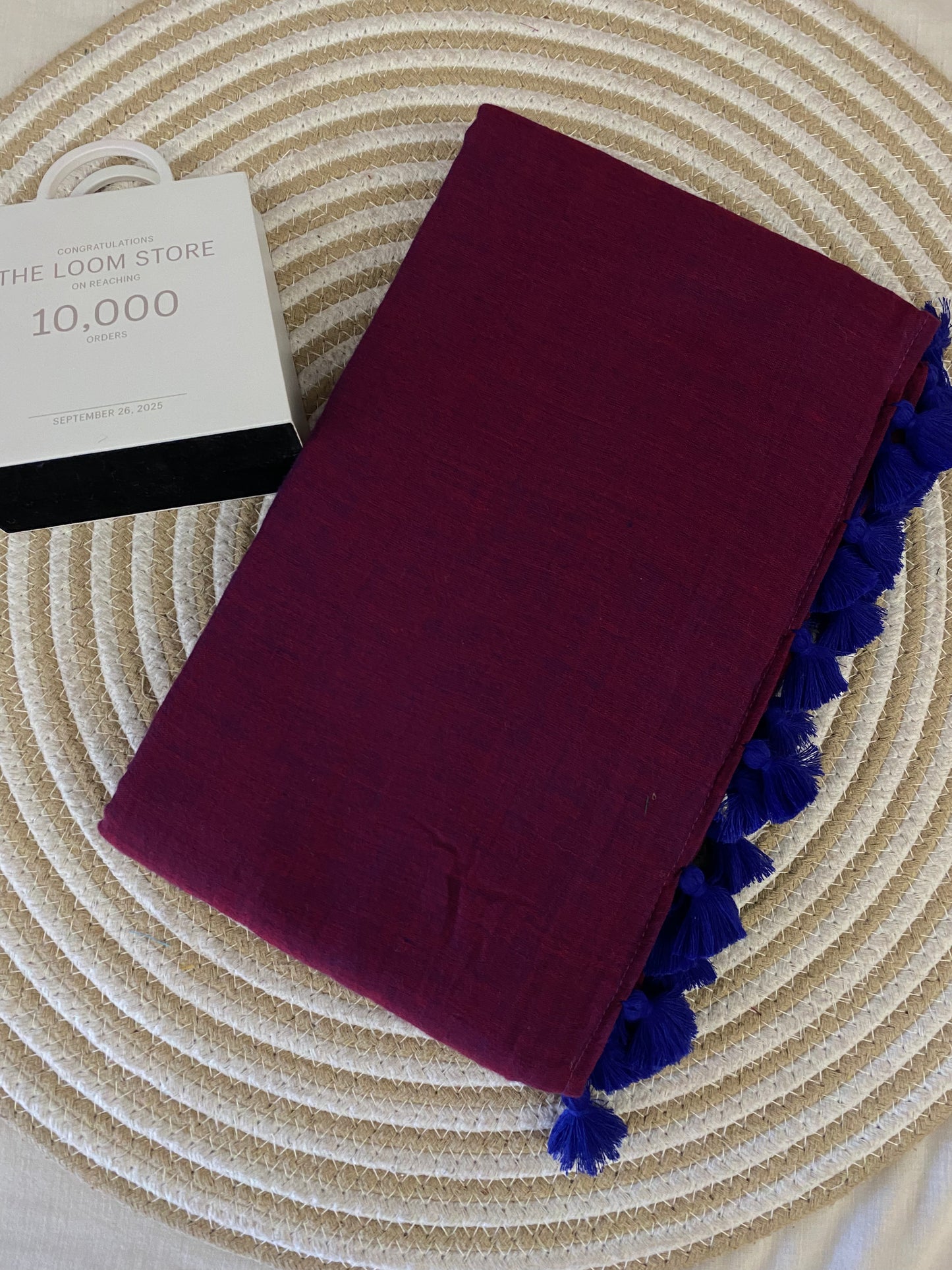 Maroon Blue Mulmul Saree
