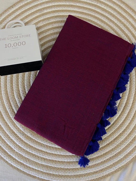 Maroon Blue Mulmul Saree
