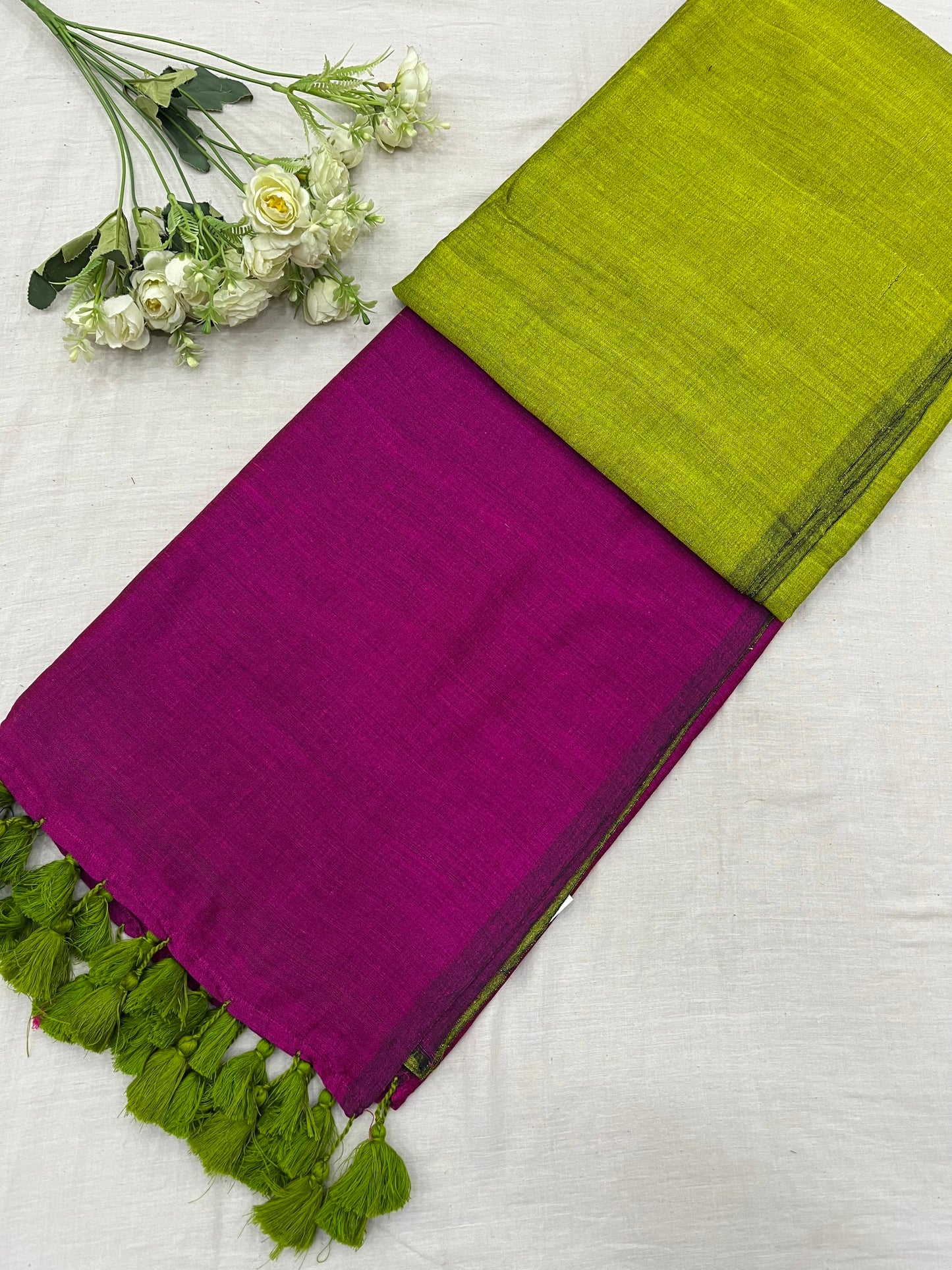 Magenta Green Acrylic Cotton Saree