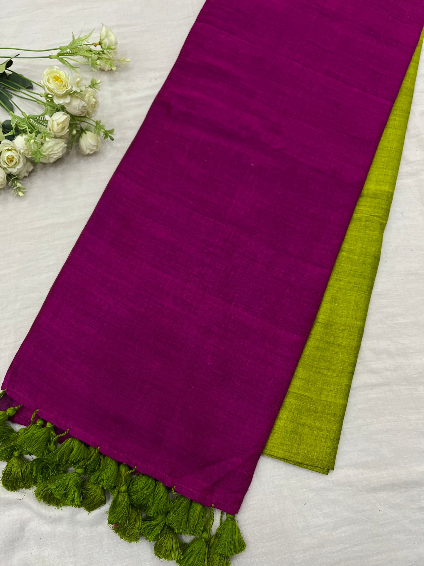 Magenta Green Acrylic Cotton Saree