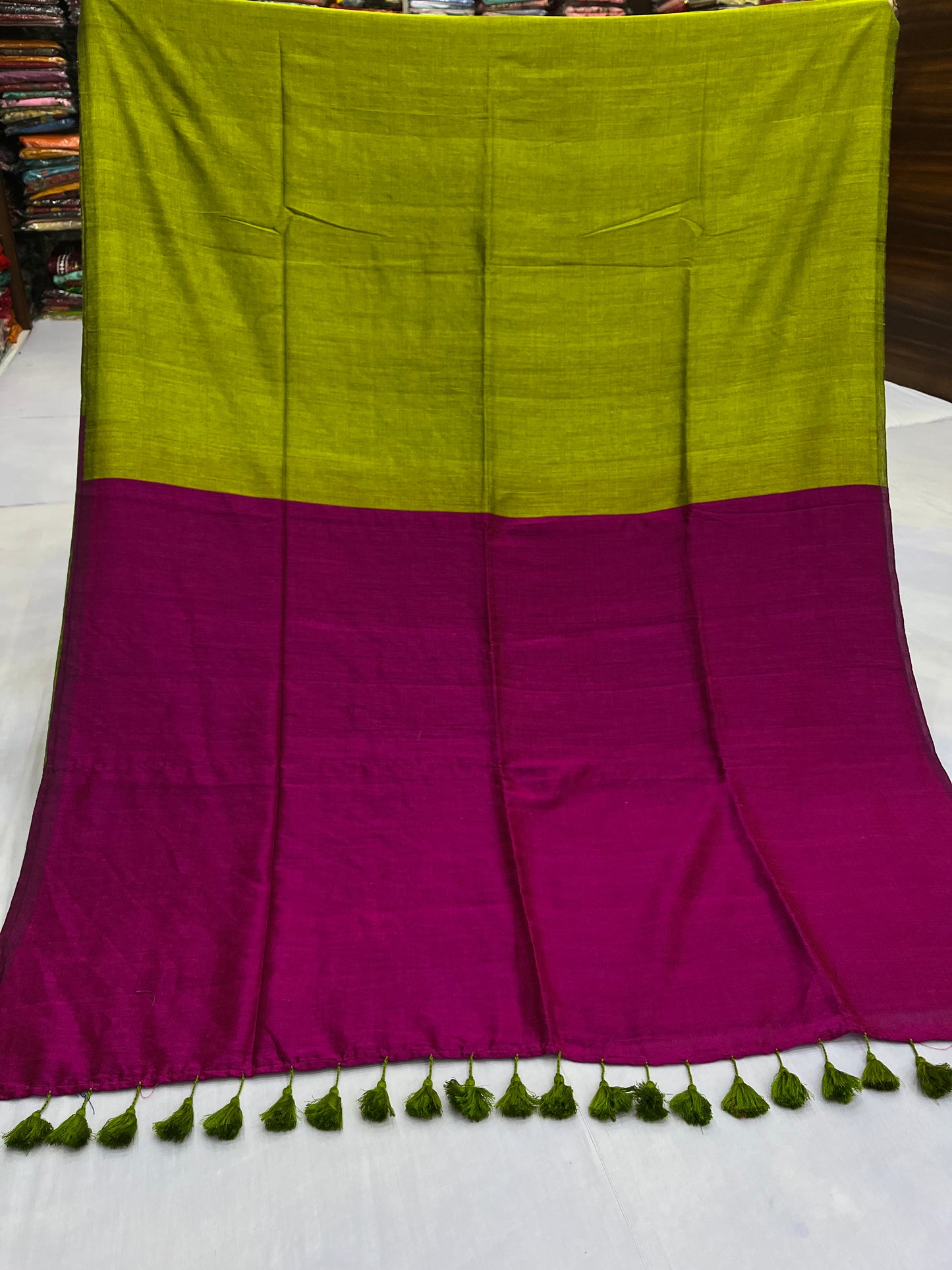 Magenta Green Acrylic Cotton Saree