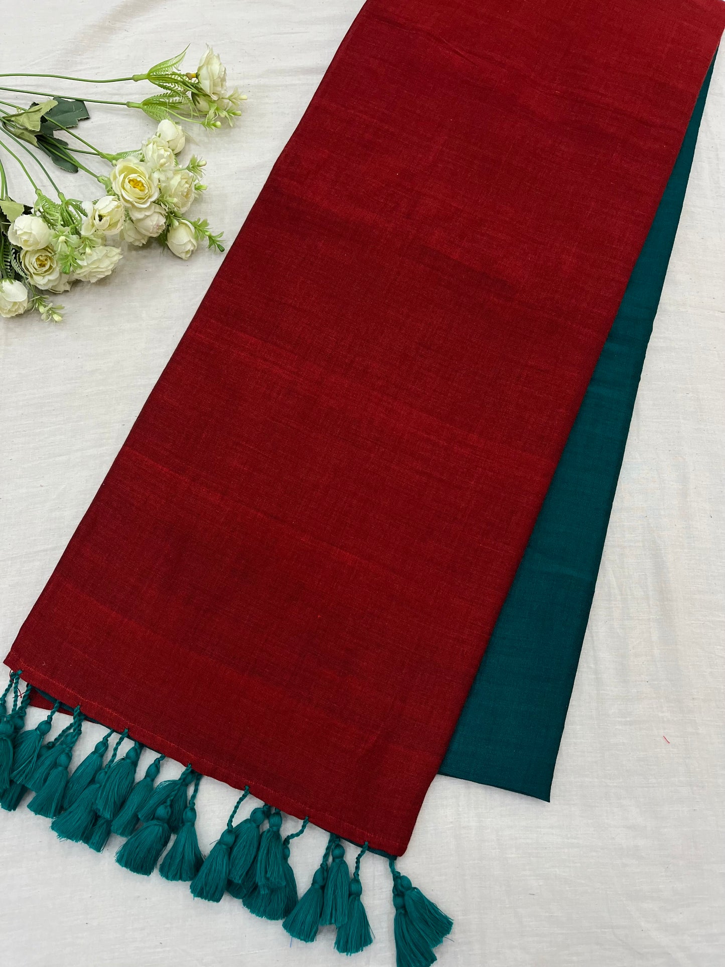 Maroon Rama Acrylic Cotton Saree