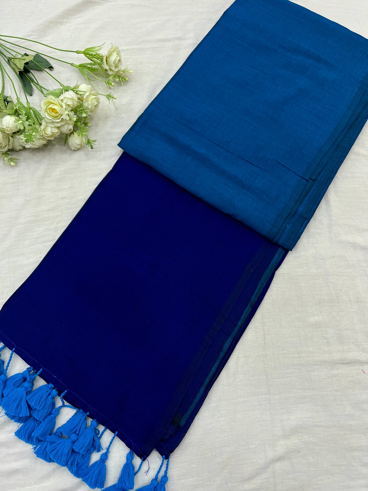 Teal Blue Acrylic Cotton Saree