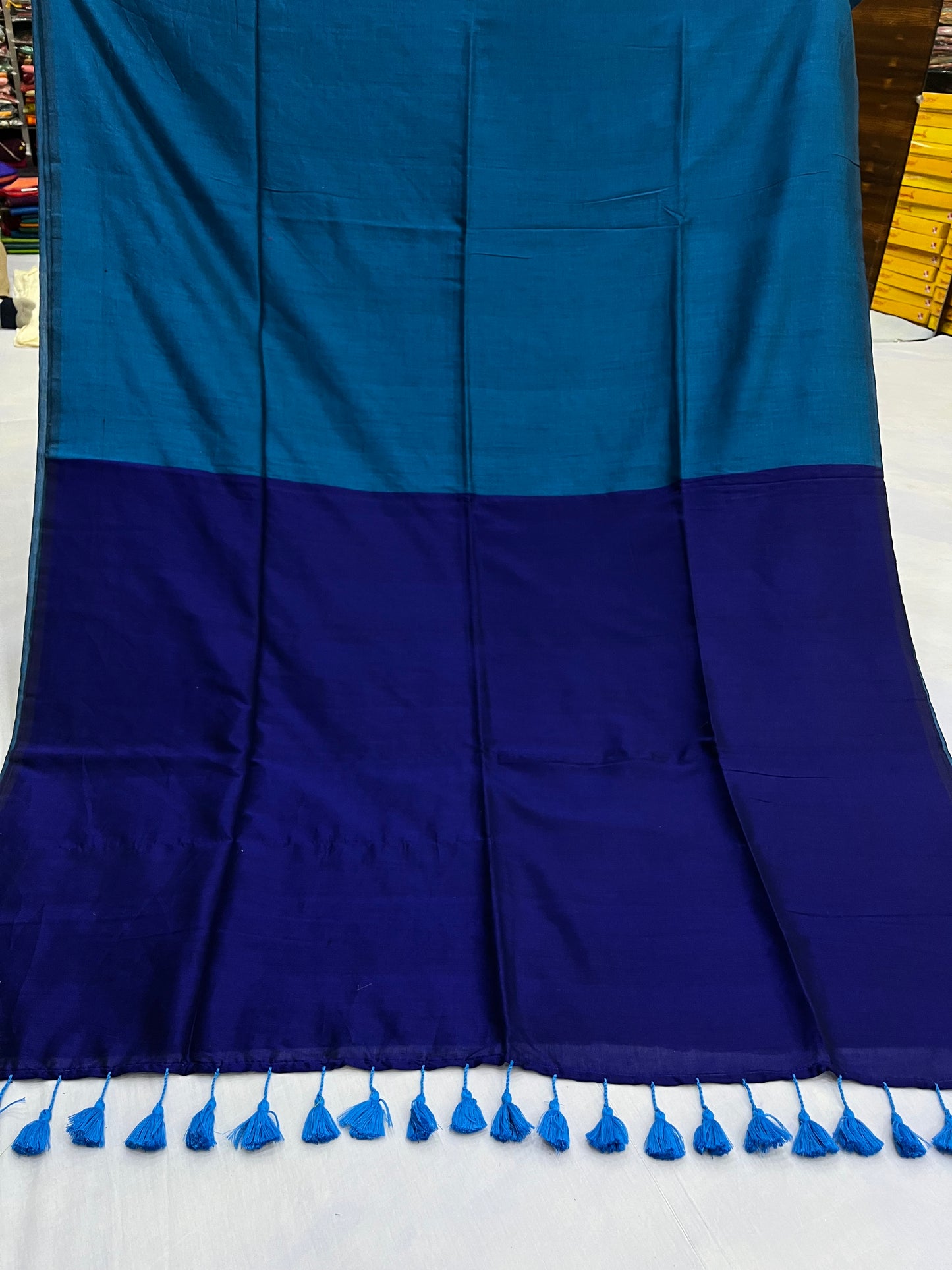 Teal Blue Acrylic Cotton Saree