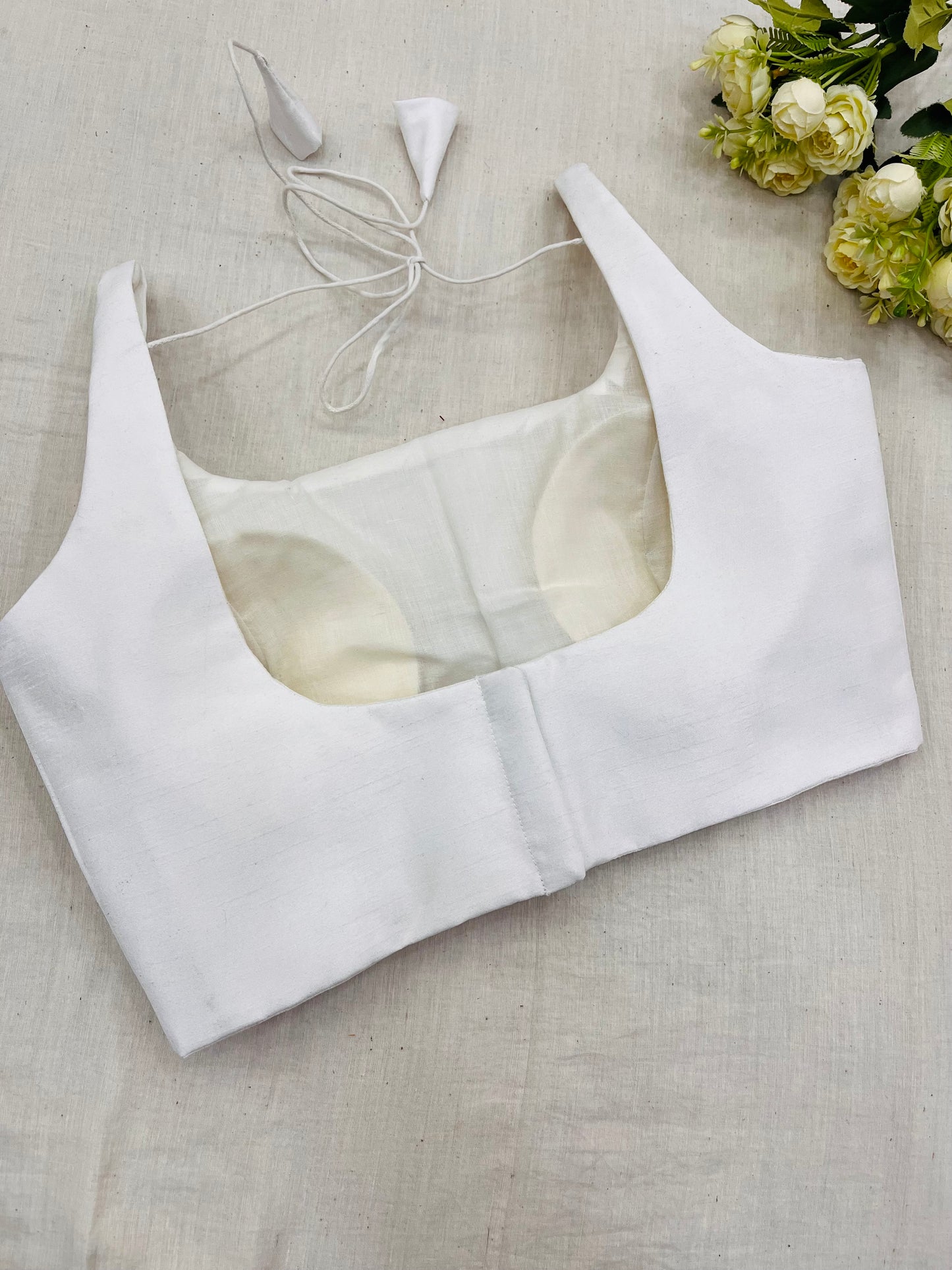 White Raw Silk Basic Strap Blouse