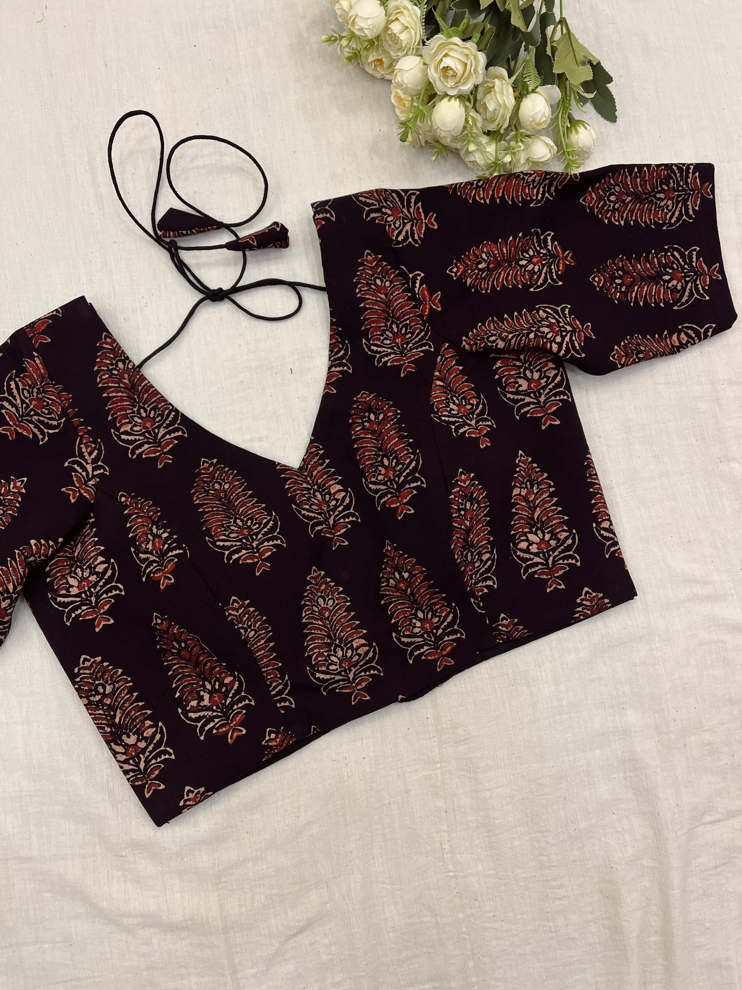 Pine Block Print Black Maroon Ajrakh Blouse