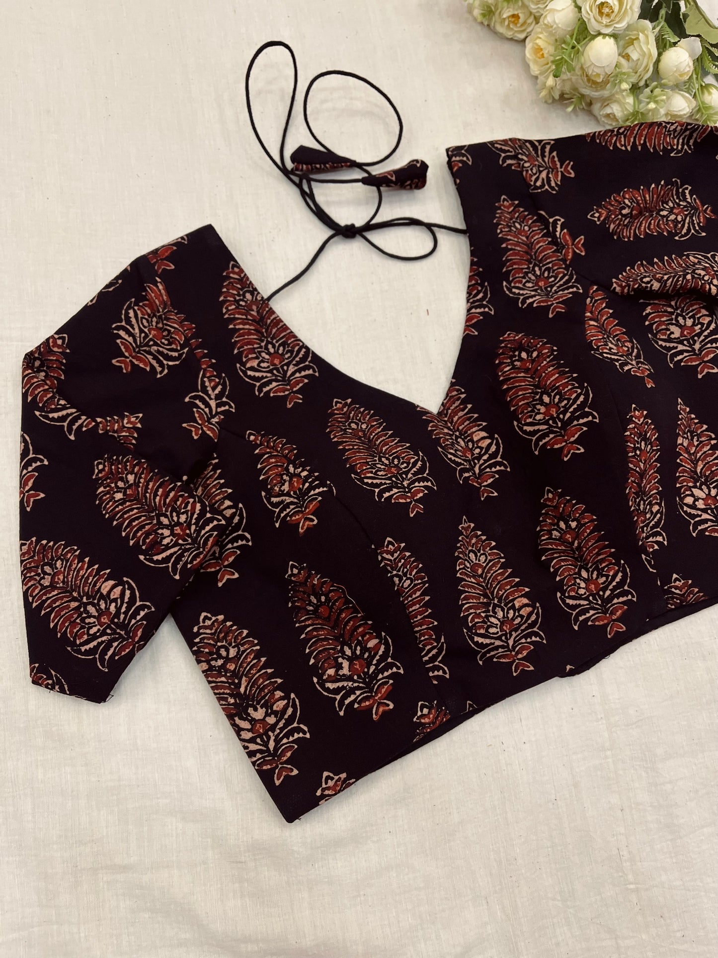 Pine Block Print Black Maroon Ajrakh Blouse