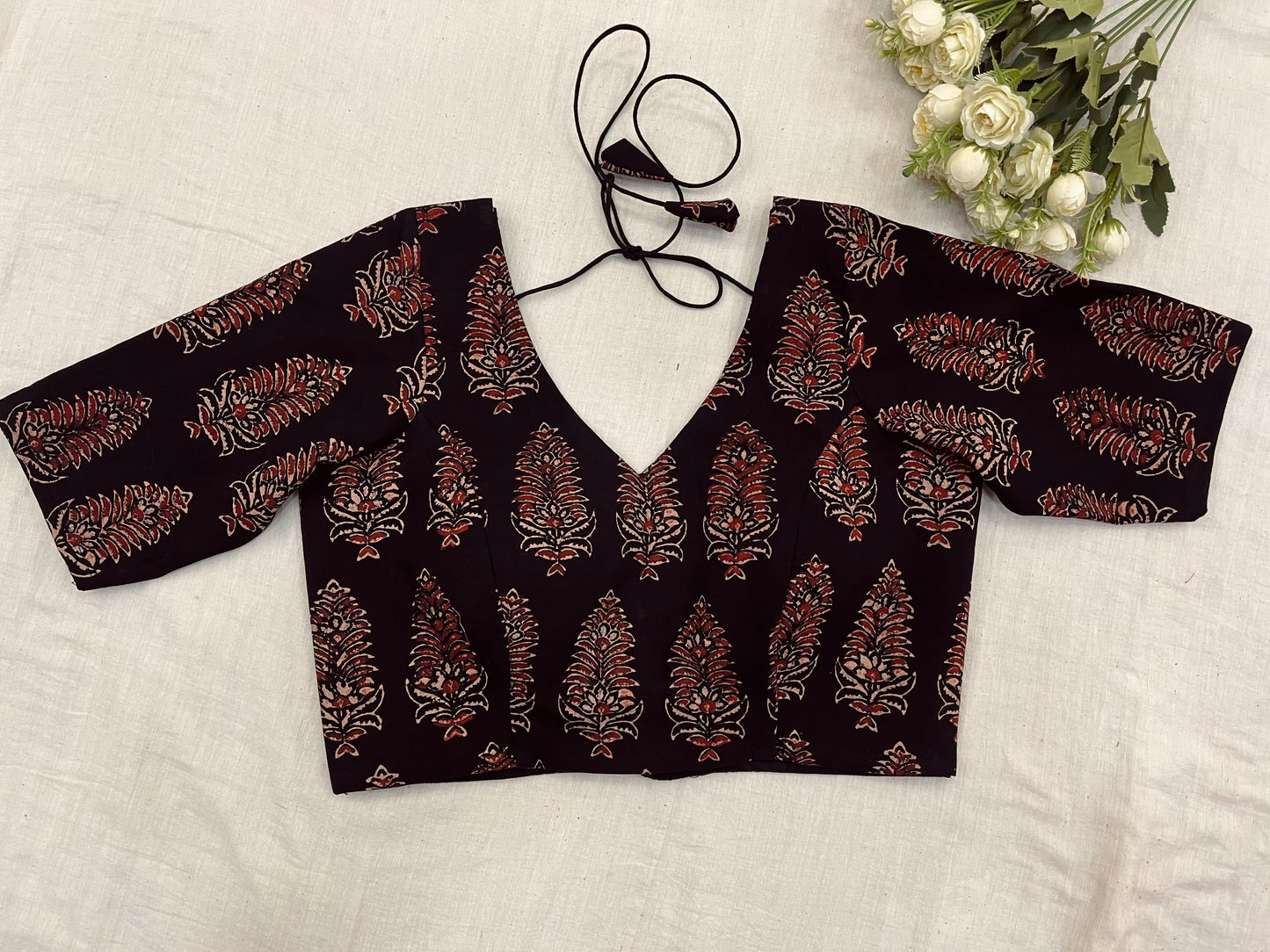 Pine Block Print Black Maroon Ajrakh Blouse