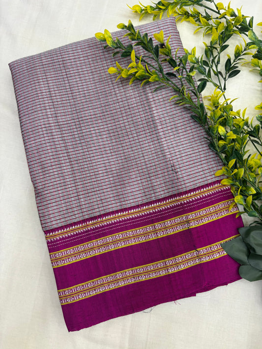 Onion Magenta Micro Checks Ilkal Saree