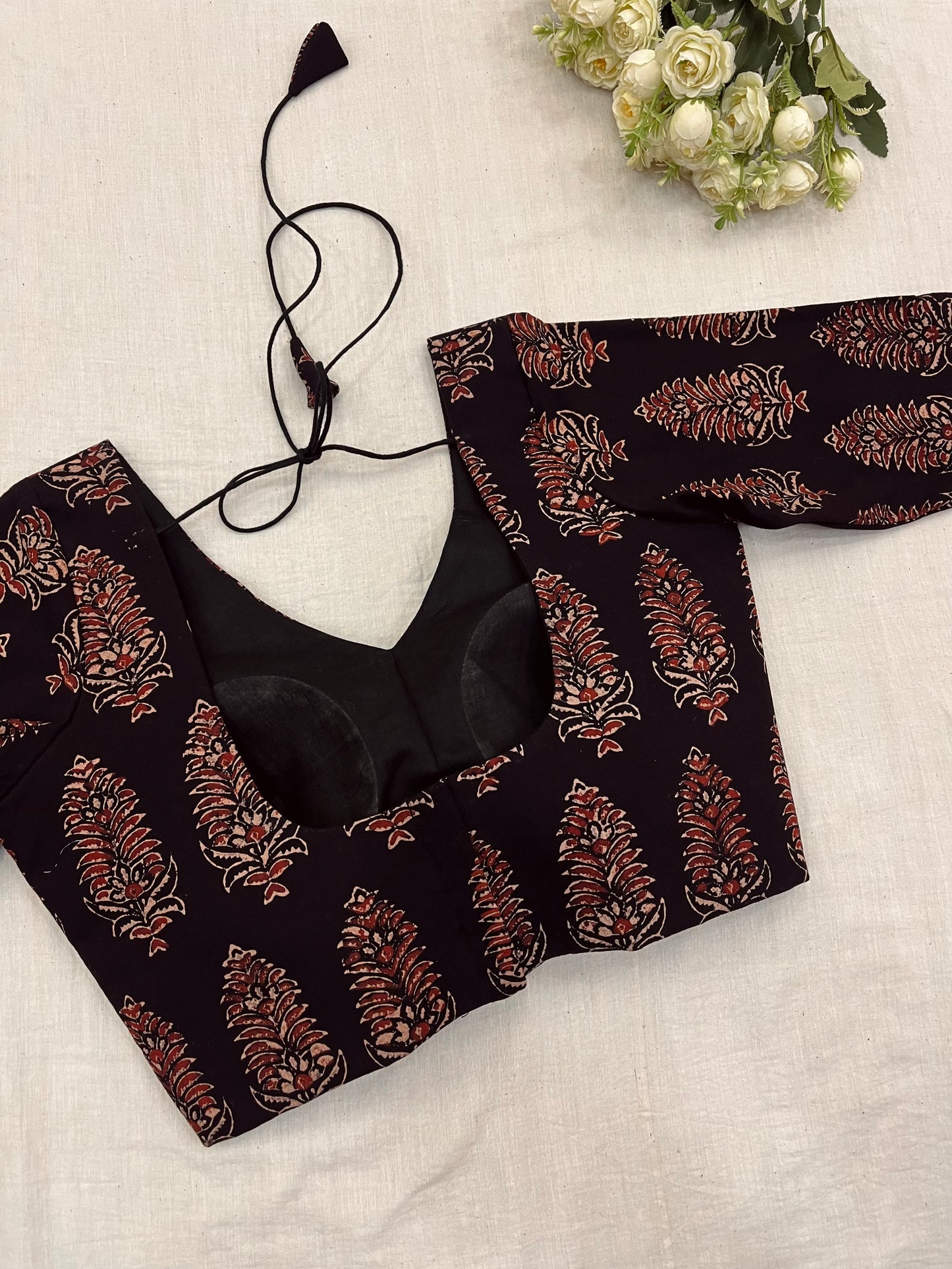 Pine Block Print Black Maroon Ajrakh Blouse