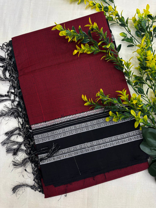 Maroon Black Micro Checks Ilkal Saree