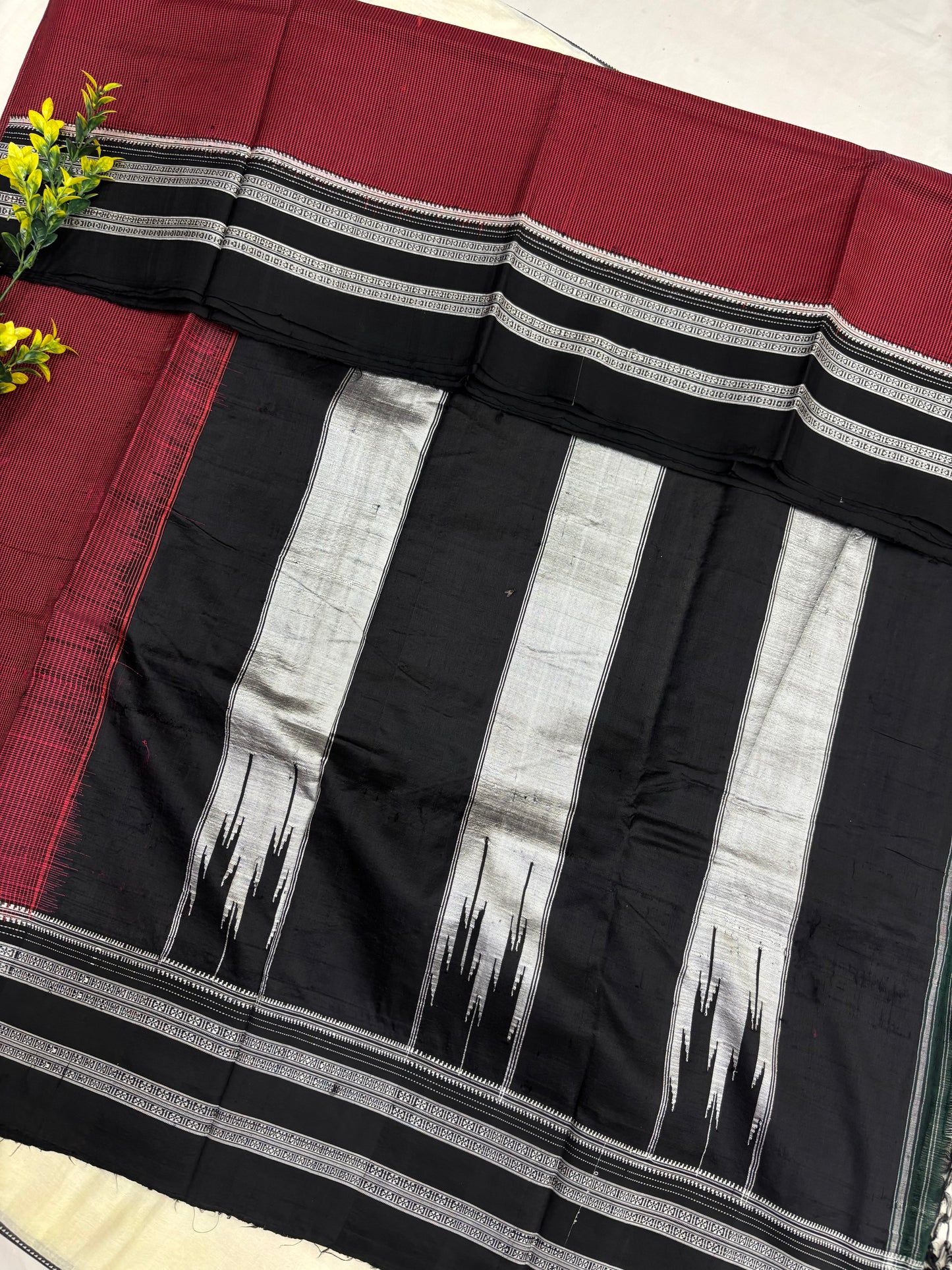 Maroon Black Micro Checks Ilkal Saree