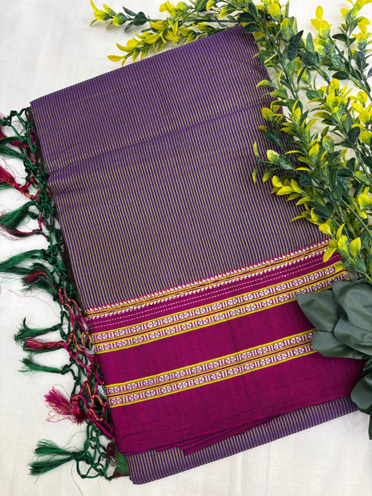 Magenta Blush Blue Micro Checks Ilkal Saree