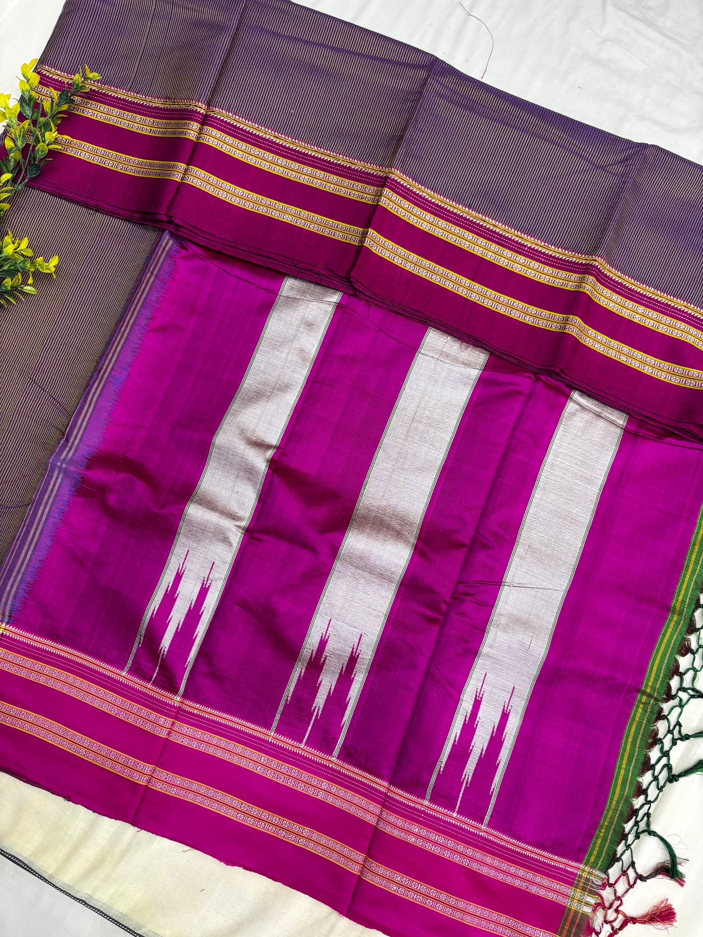 Magenta Blush Blue Micro Checks Ilkal Saree