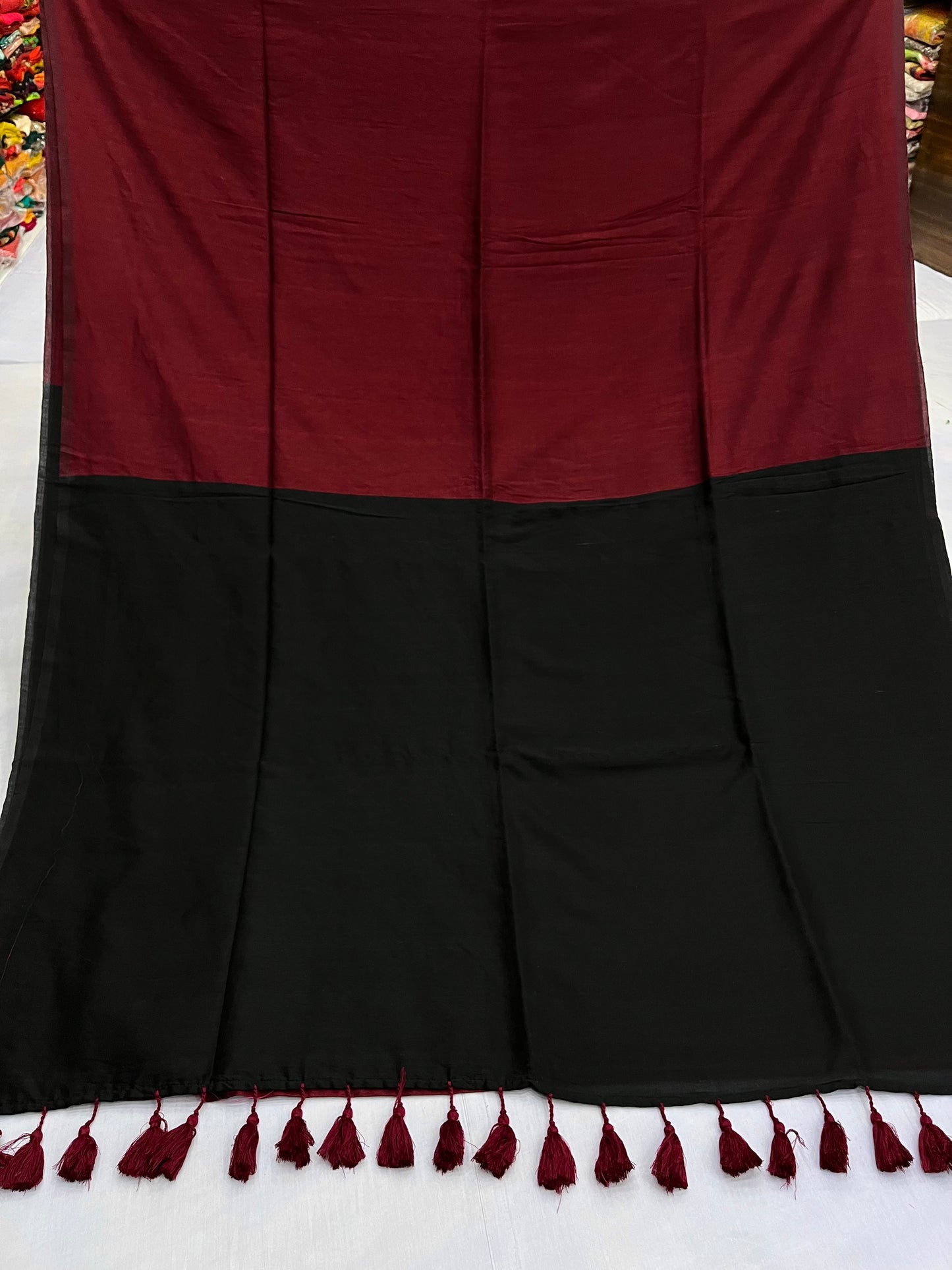 Maroon Black Acrylic Cotton Saree