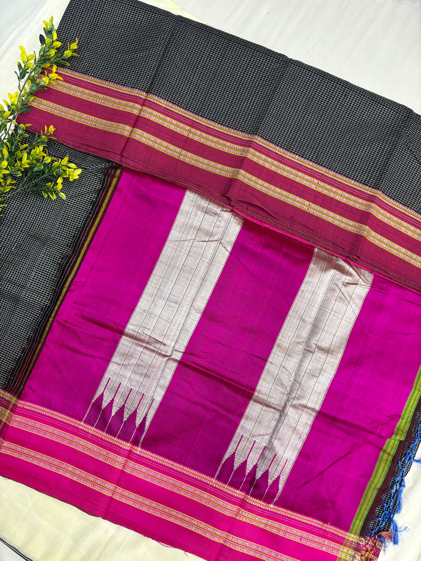 Black Purple Pink Checks Ilkal Saree