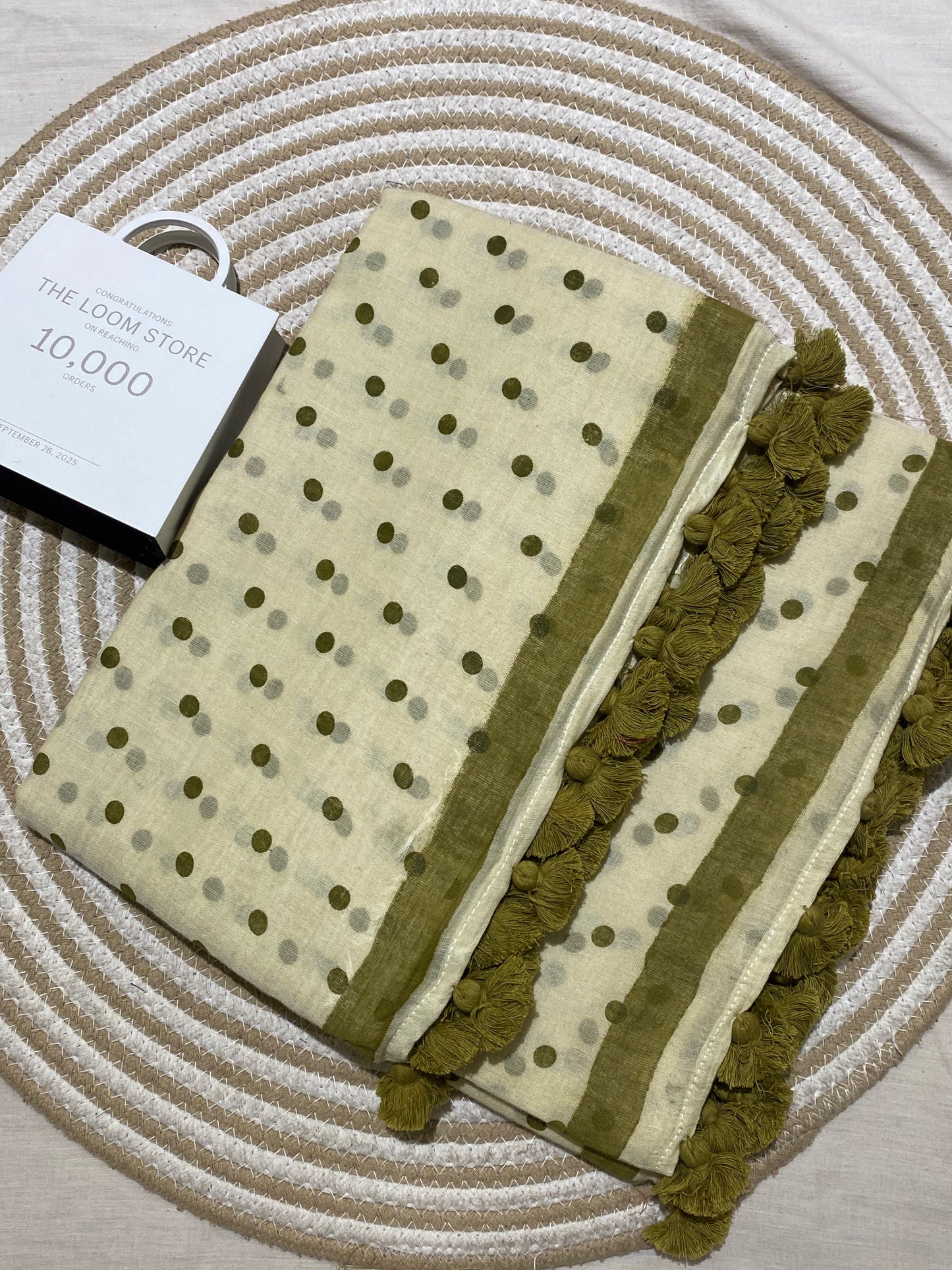 Mehendi Polka Dot Mulmul Saree