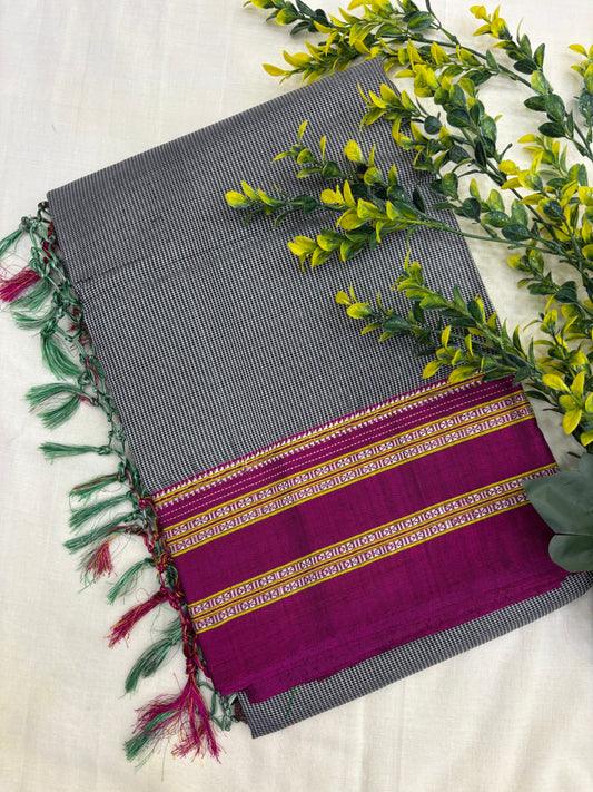 Grey White Checks Ilkal Saree