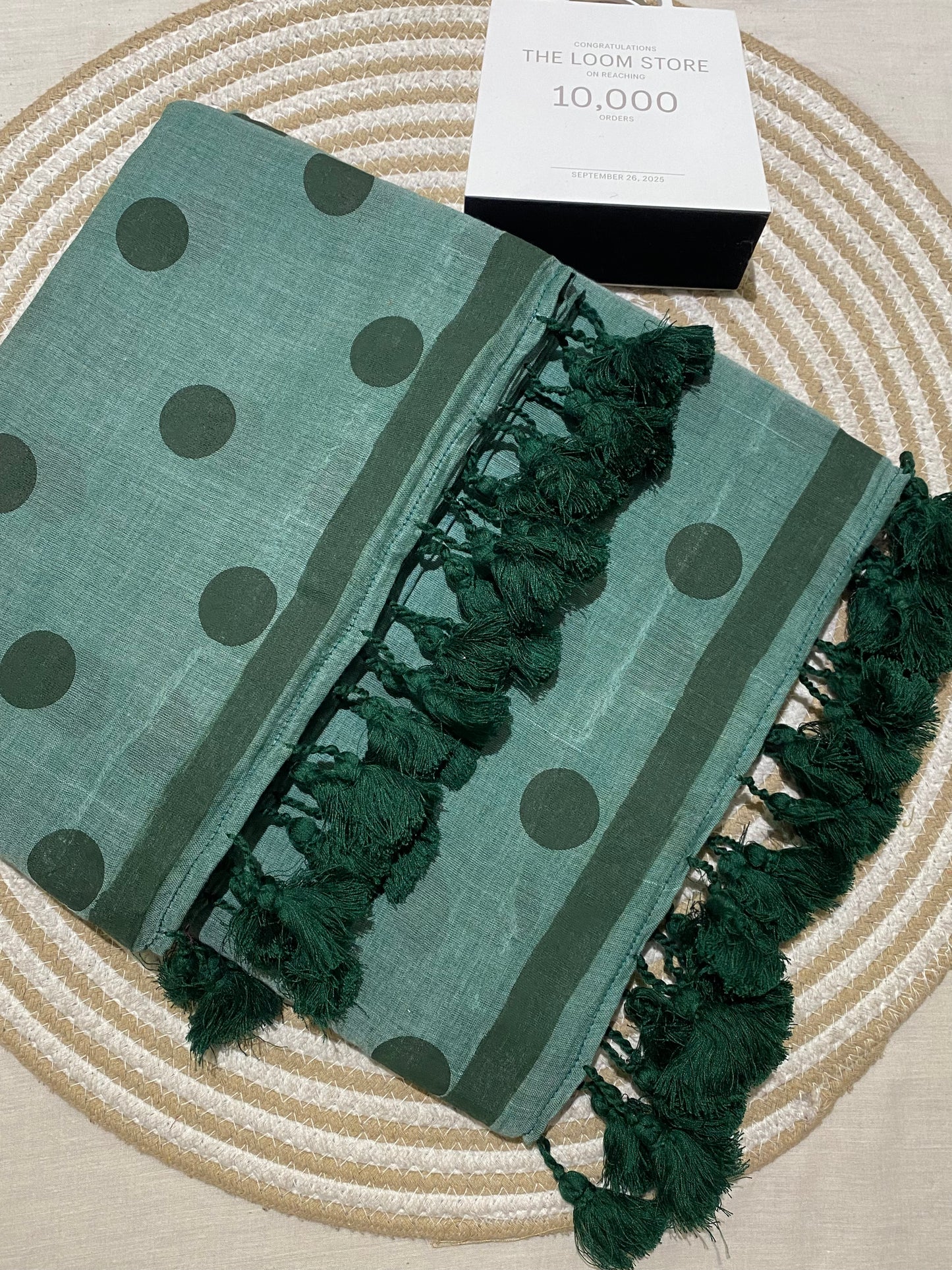 Light Green Big Dotted Mulmul Saree