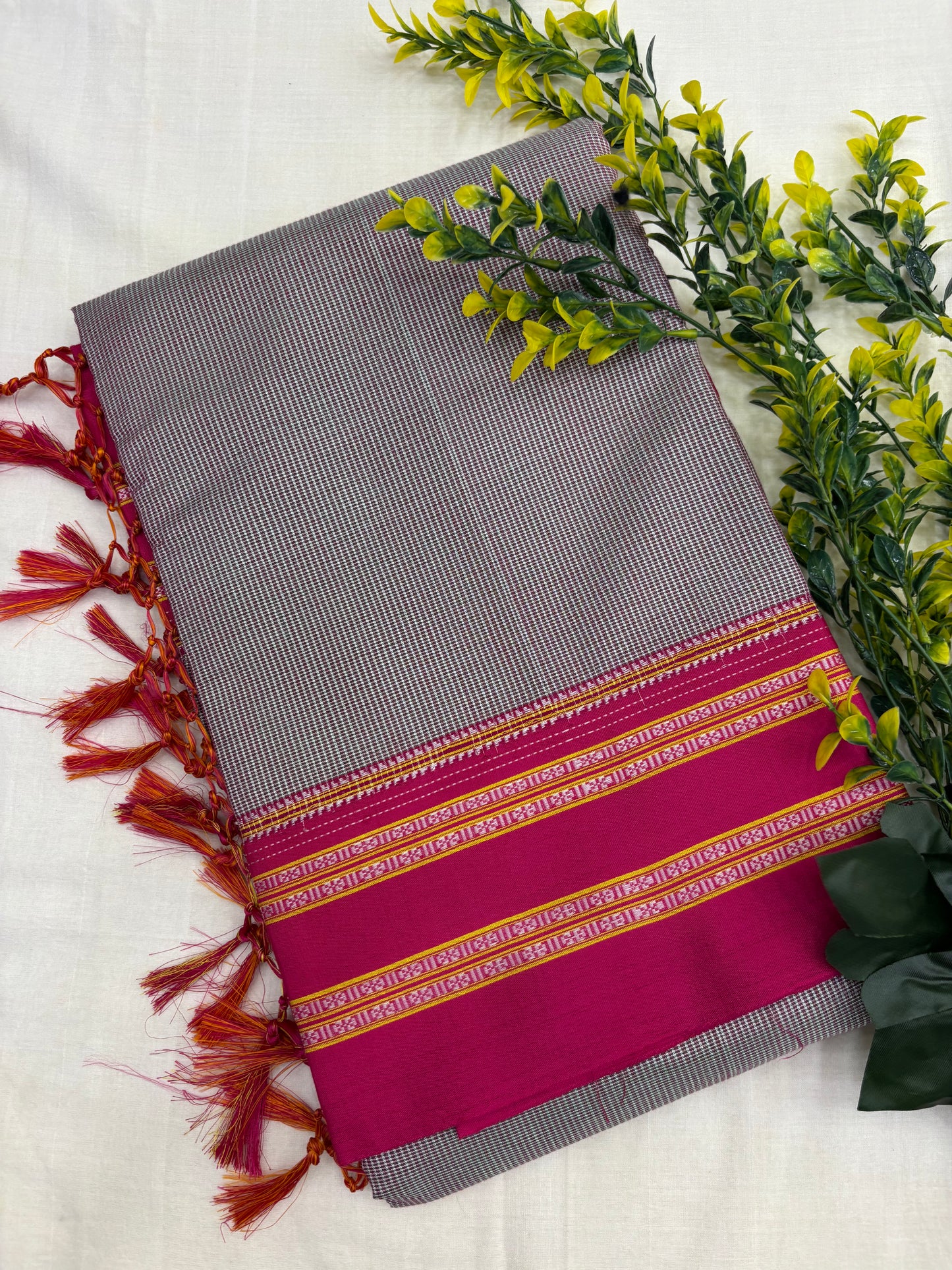 Creamy Pink Micro Checks Ilkal Saree