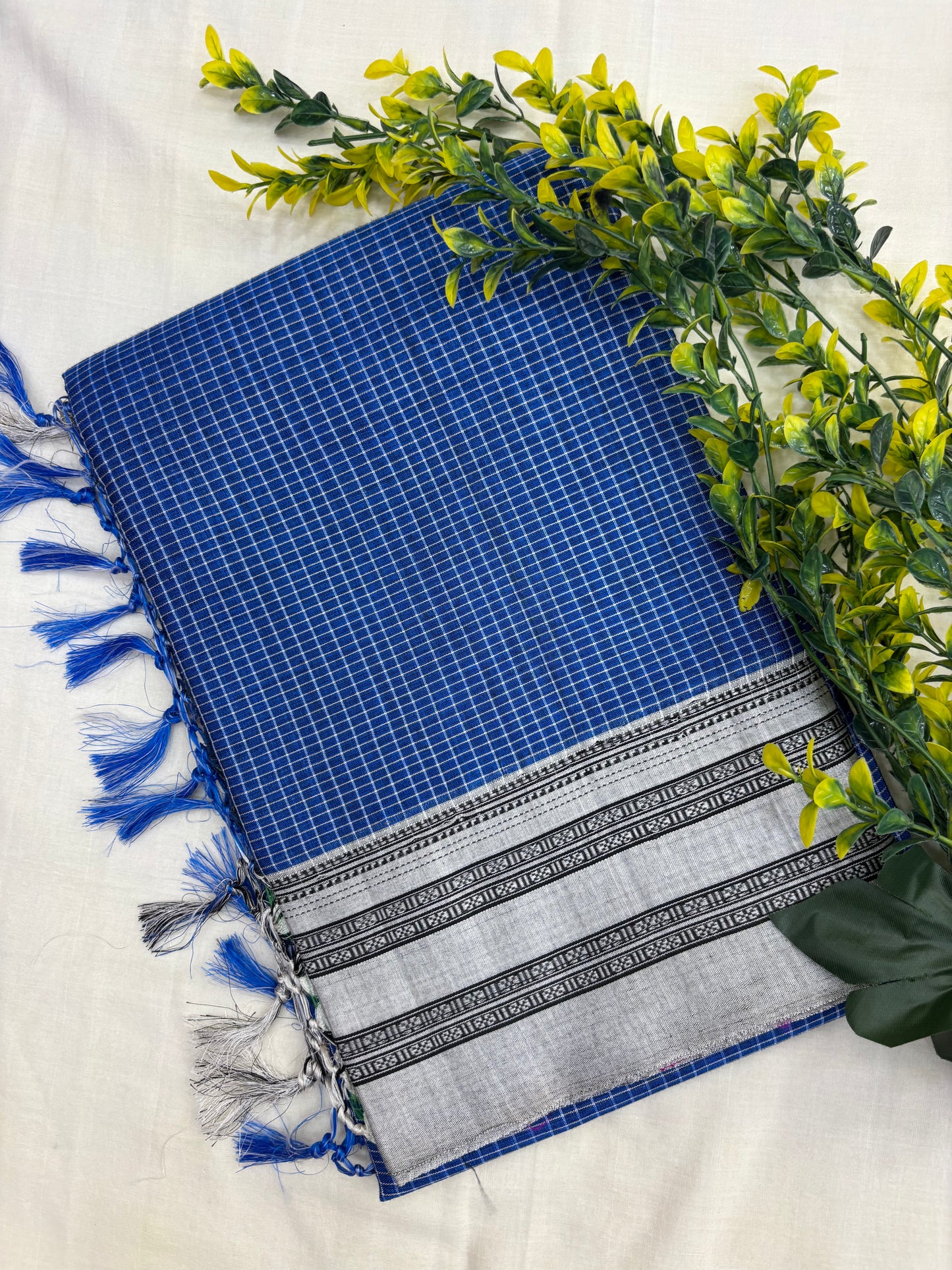 Blue Grey Micro Checks Ilkal Saree