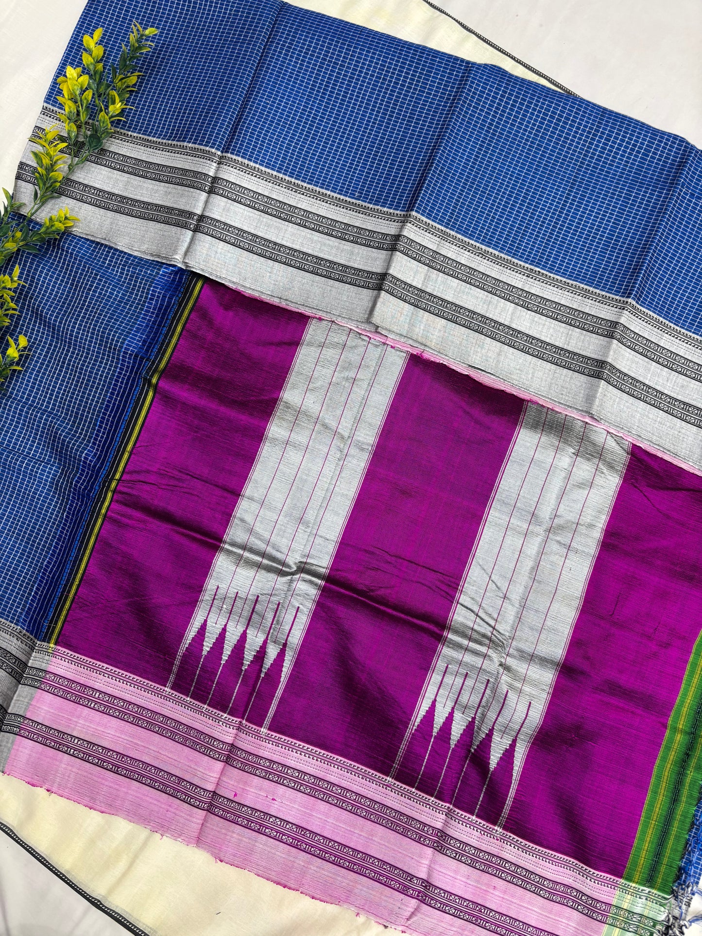 Blue Grey Micro Checks Ilkal Saree